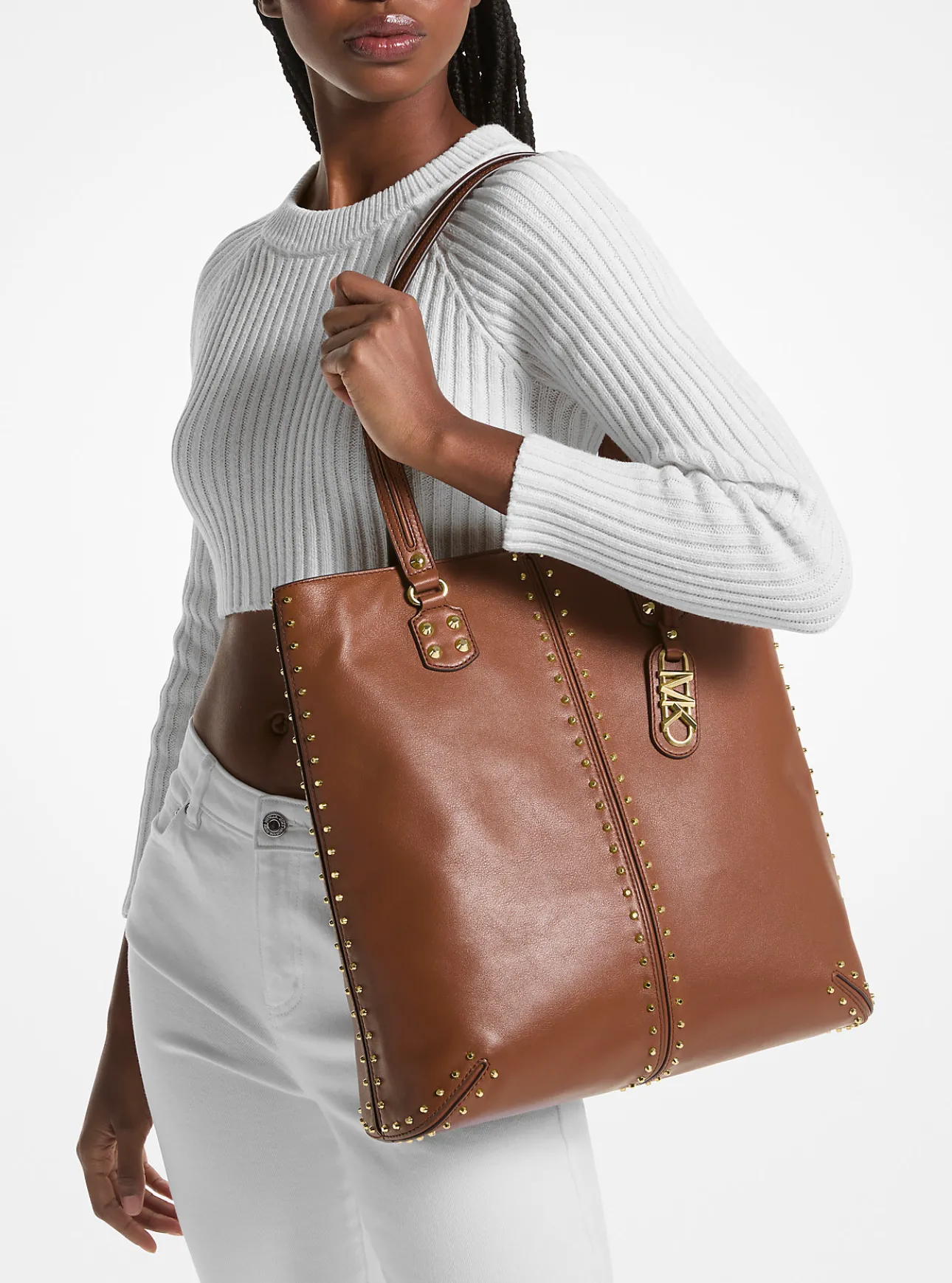Astor Large Studded Leather Tote Bag