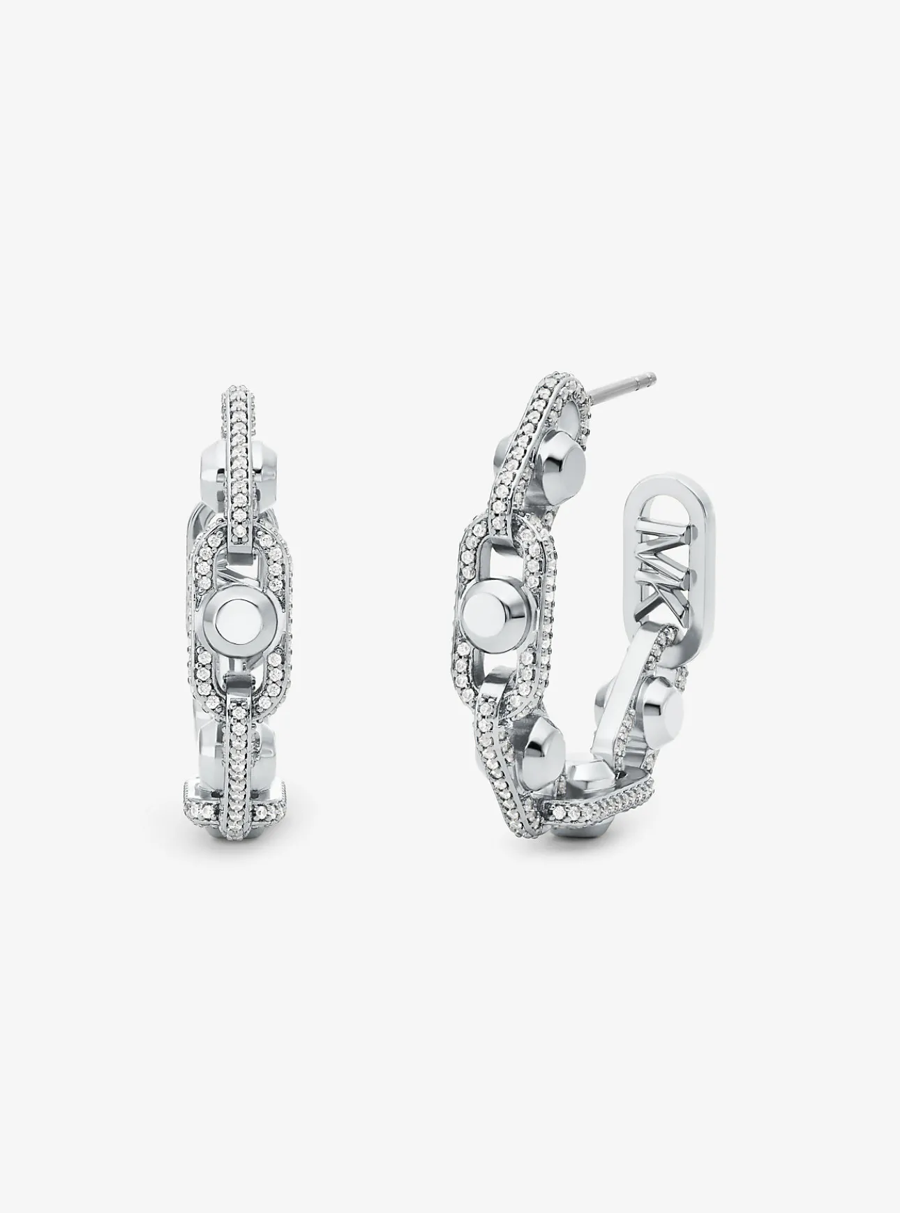 Astor Link Medium Precious Metal-Plated Brass Pavé Hoop Earrings
