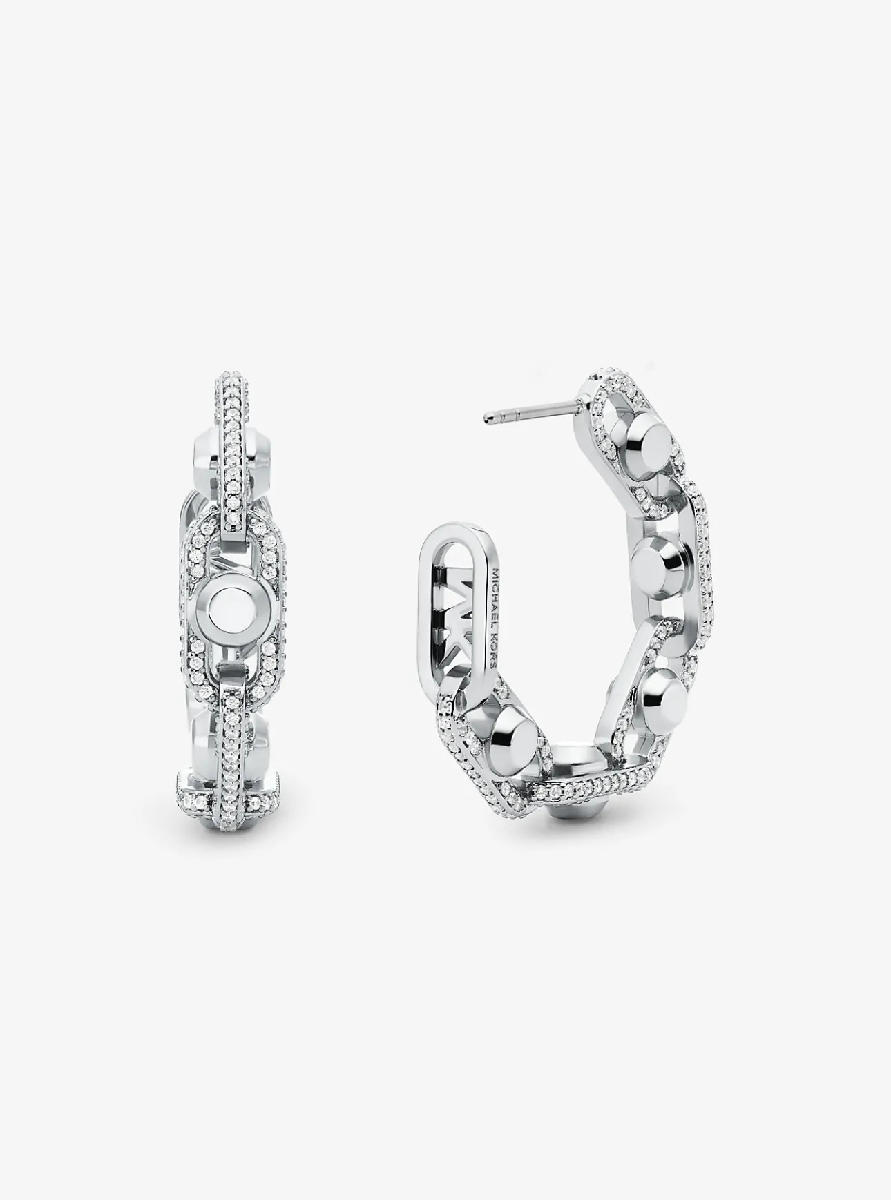 Astor Link Medium Precious Metal-Plated Brass Pavé Hoop Earrings