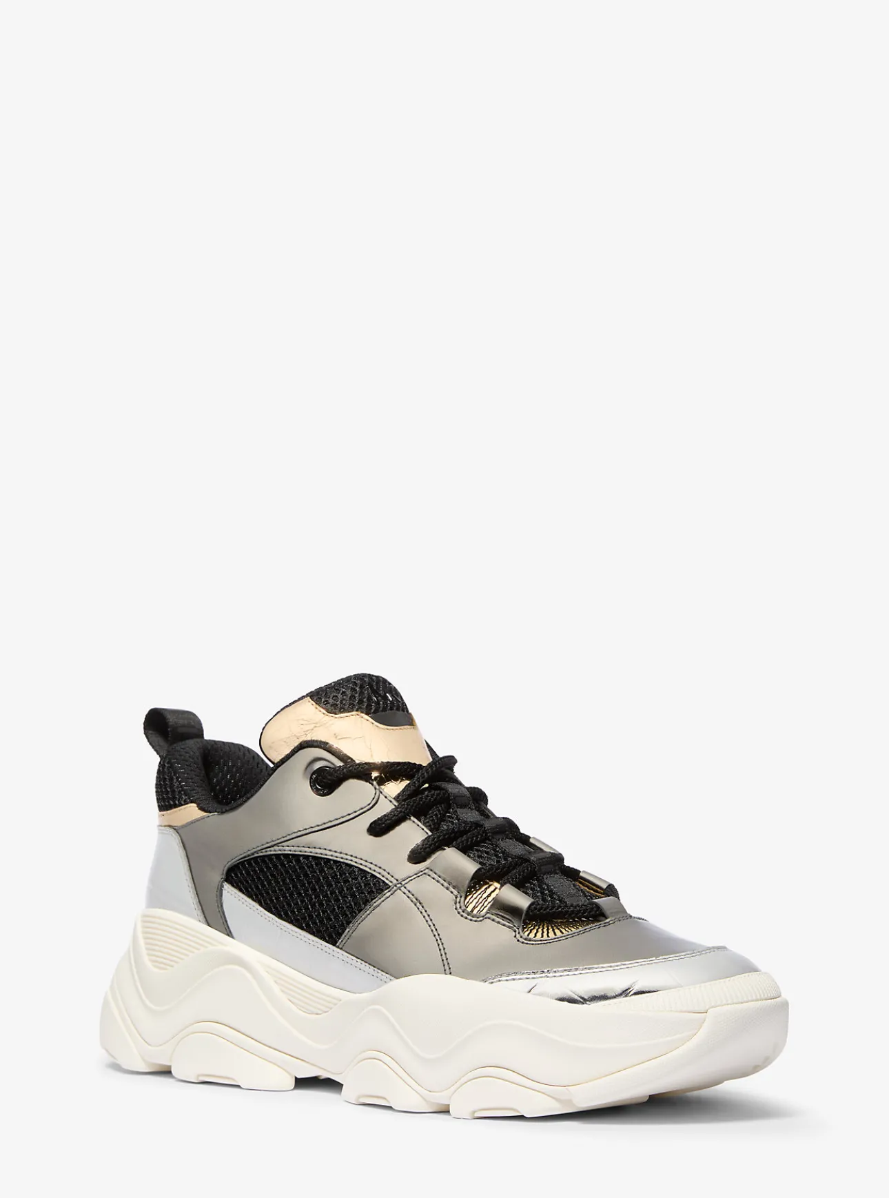 Atlas Color-Block Metallic Leather and Stretch Knit Trainer