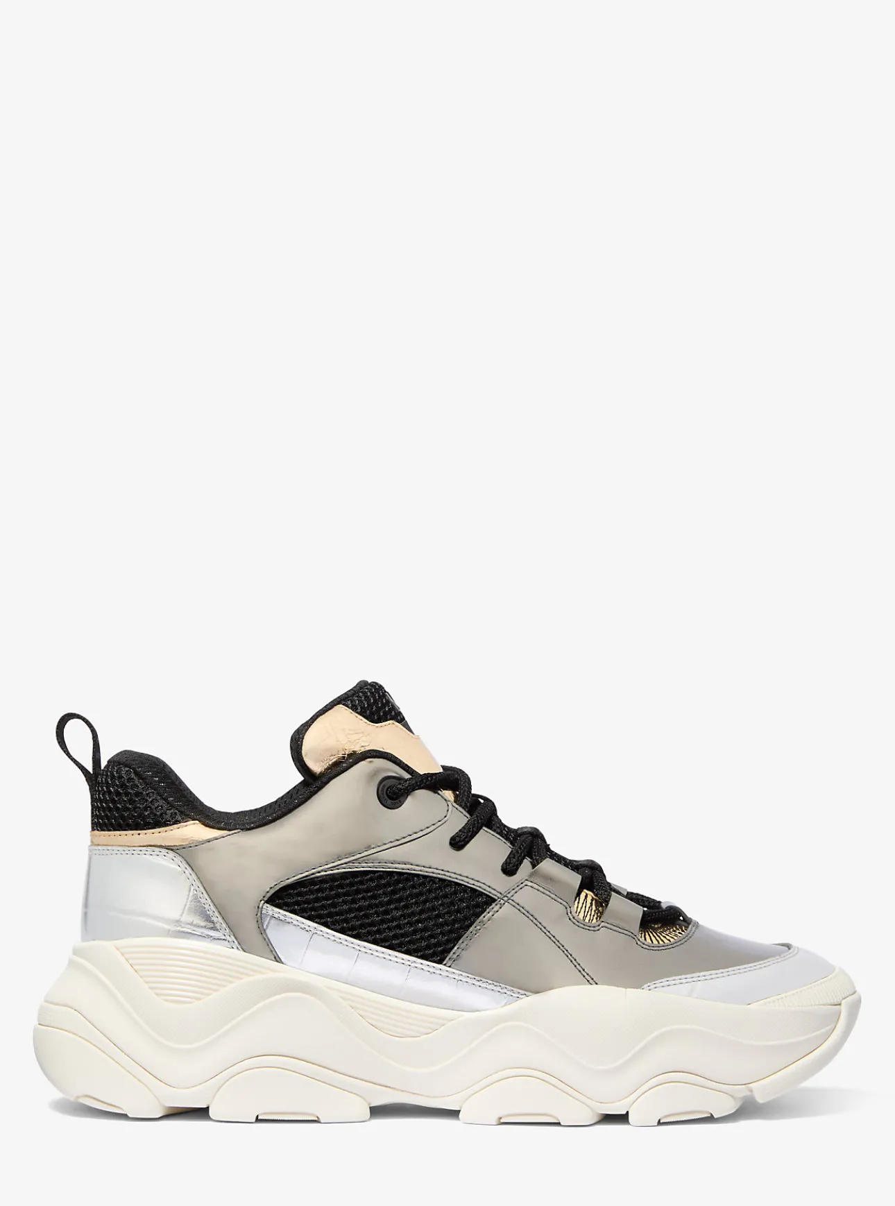 Atlas Color-Block Metallic Leather and Stretch Knit Trainer