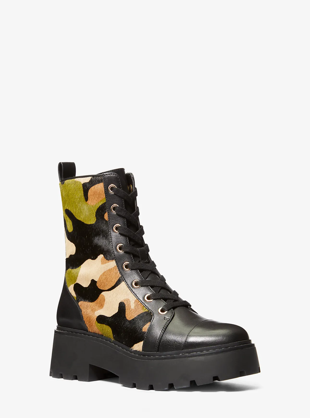 Blake Camouflage Print Calf Hair Combat Boot
