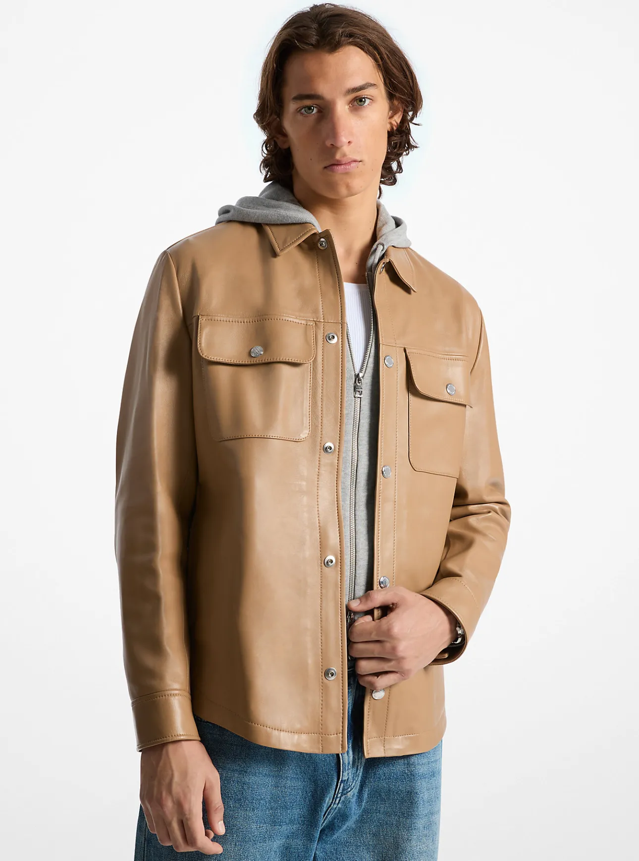 Bonded Leather Shirt Jacket