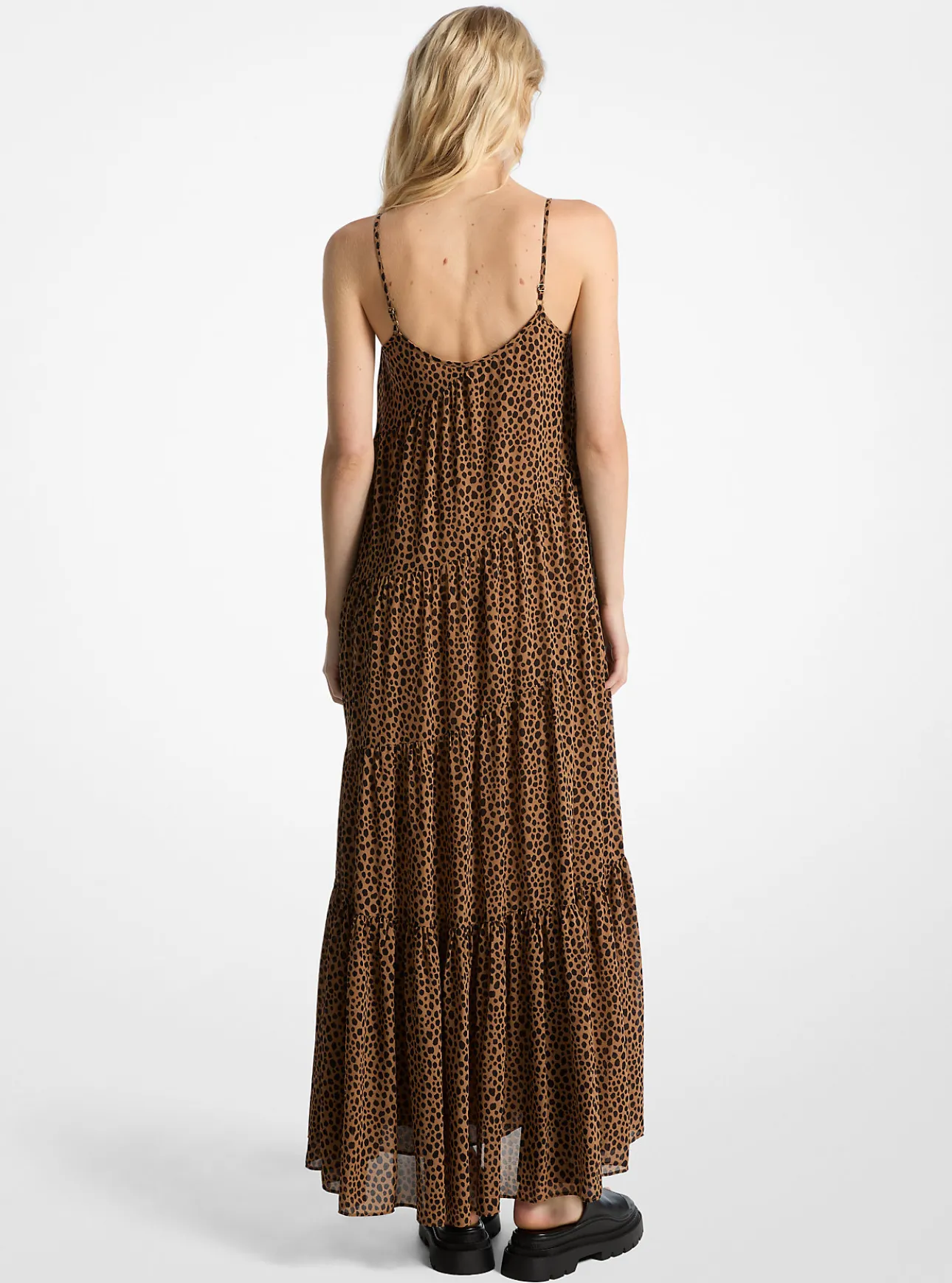 Cheetah Print Georgette Tiered Maxi Dress