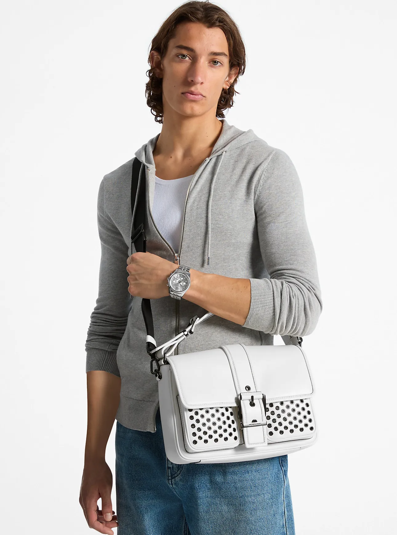 Colby Medium Grommeted Leather Messenger Bag