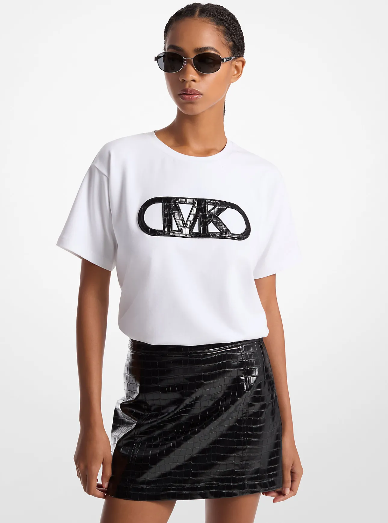 Crocodile Embossed Empire Monogram Stretch Cotton T-Shirt