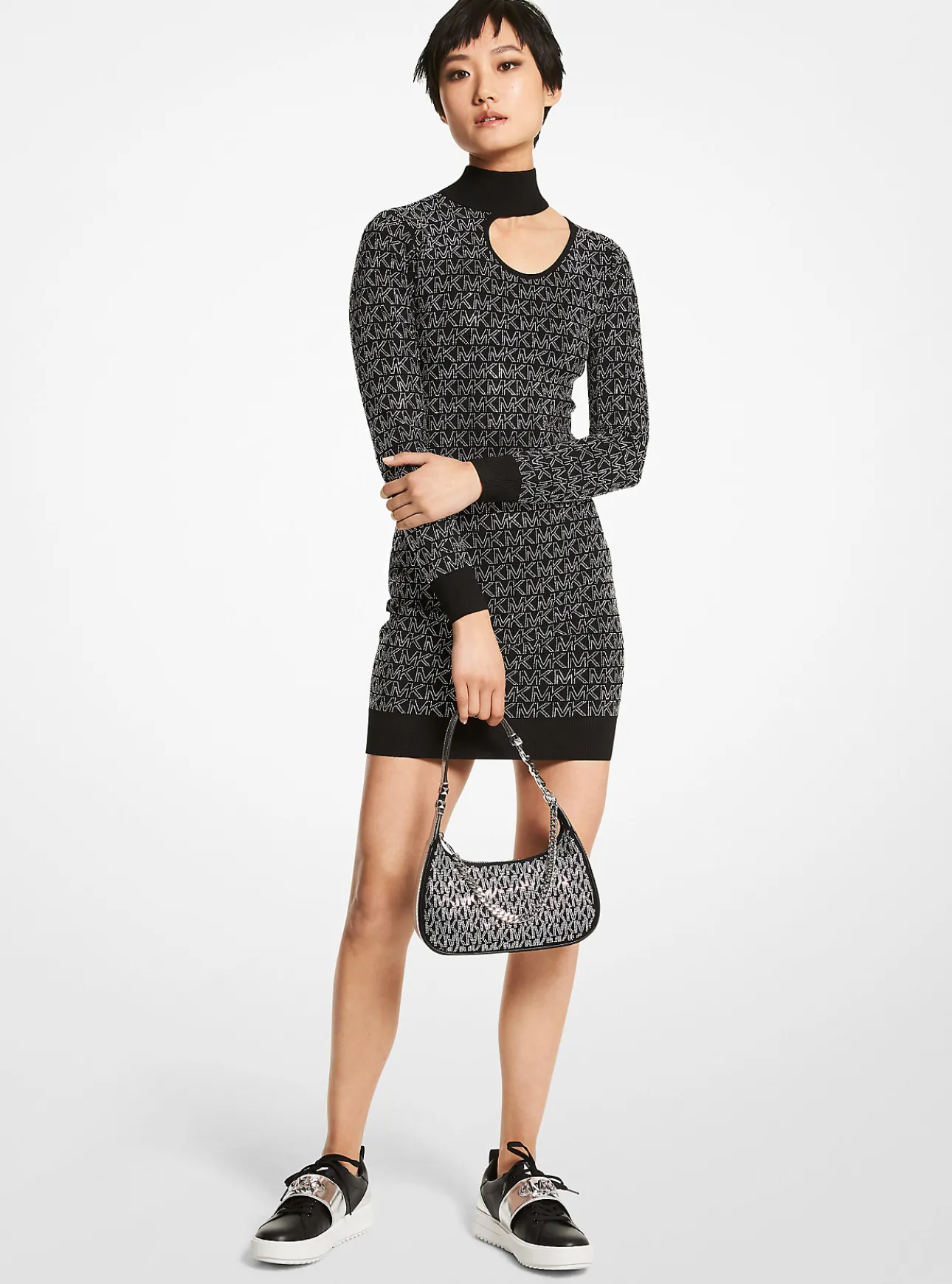 Crystal Logo Stretch Viscose Cutout Dress