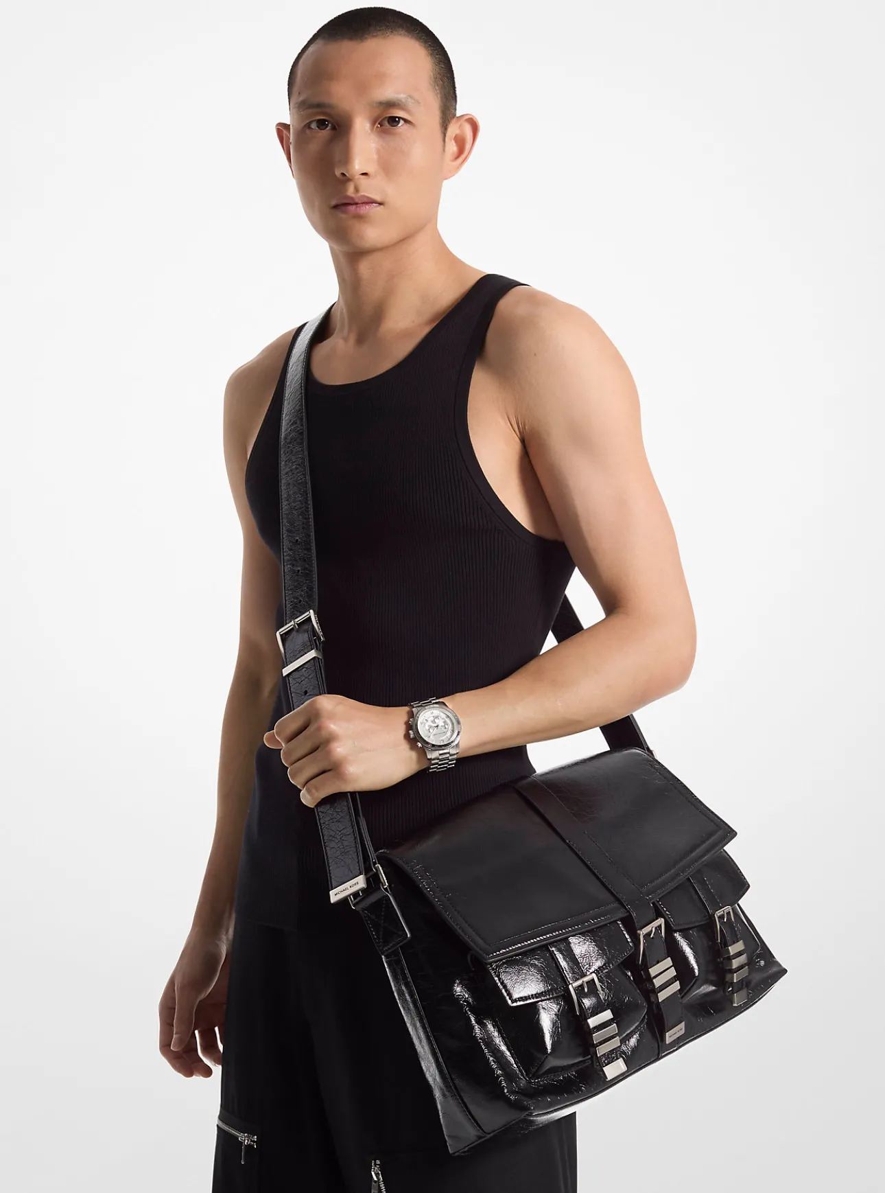 Darrington Large Crackled Leather Messenger Bag