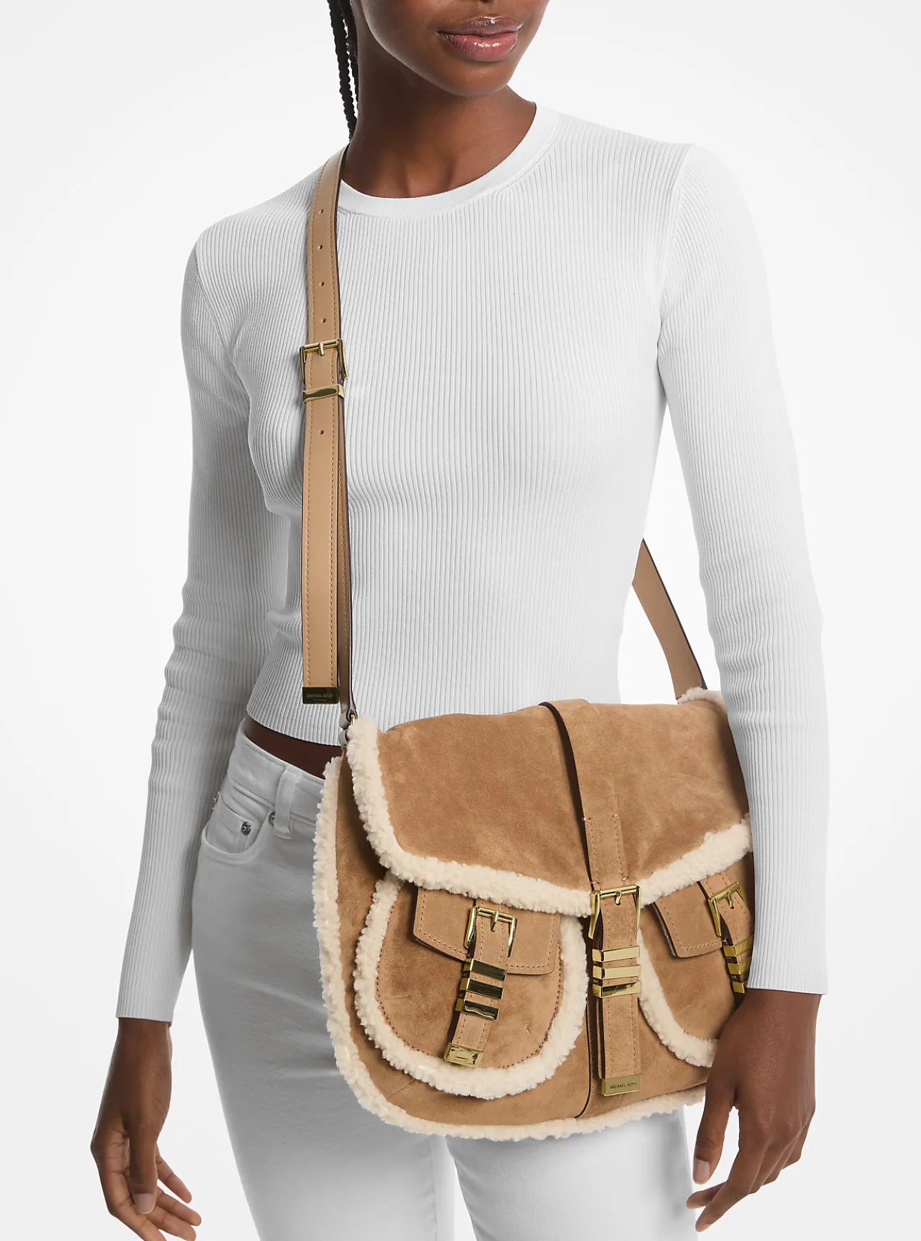 Darrington Large Suede and Shearling Messenger Bag