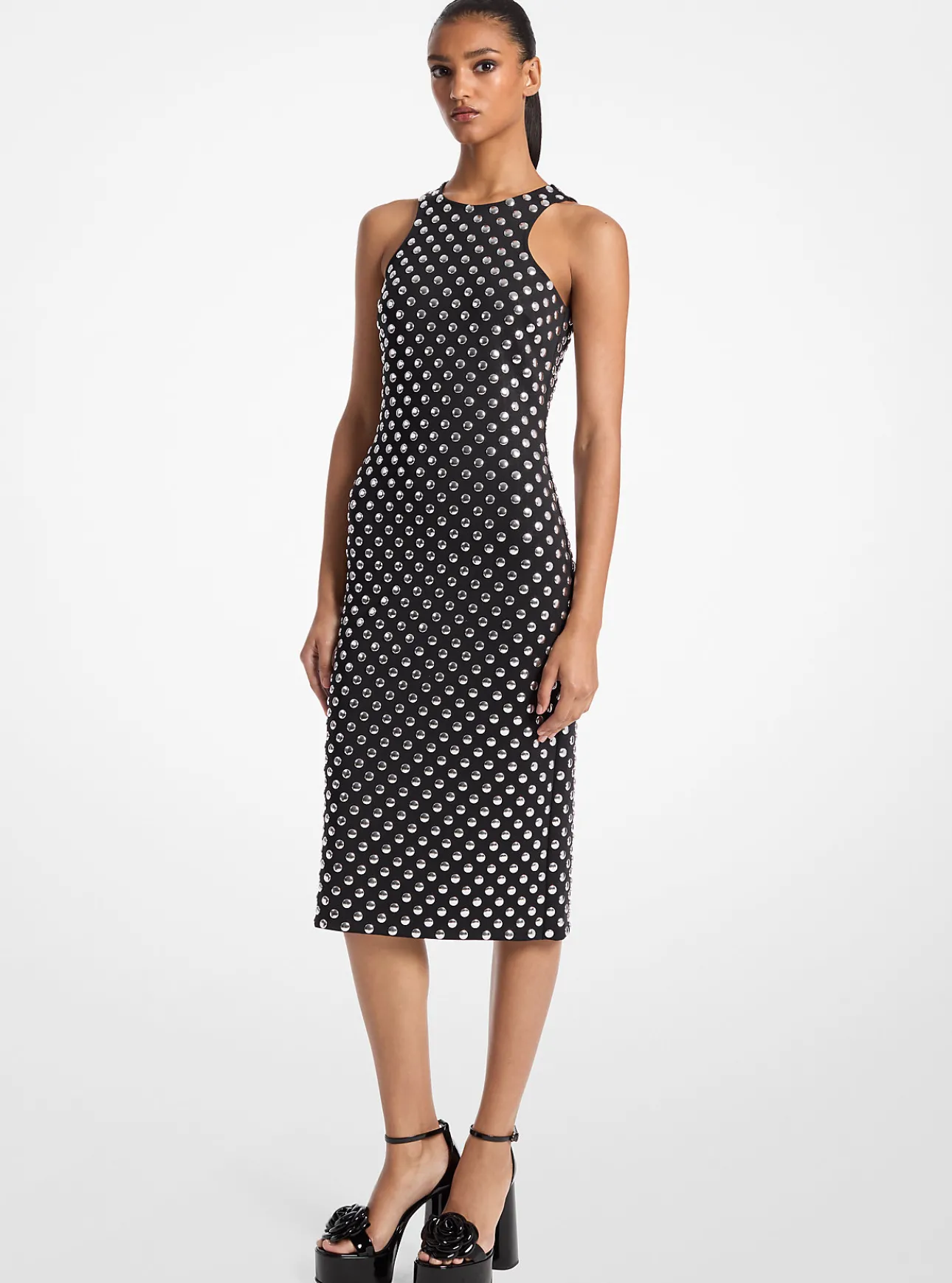 Dot Embellished Scuba Racerback Tank Dress