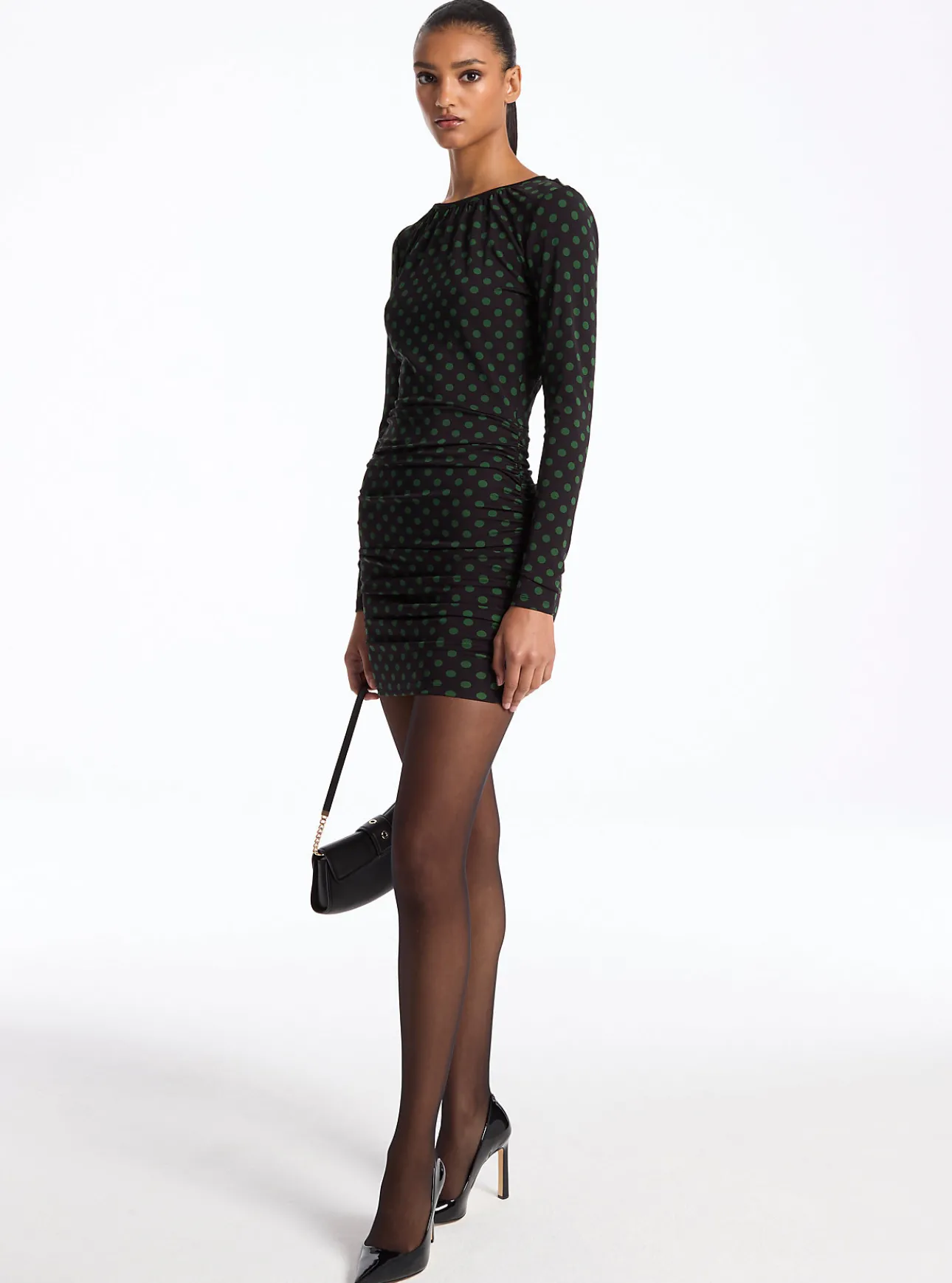 Dot Ruched Stretch Matte Jersey Dress
