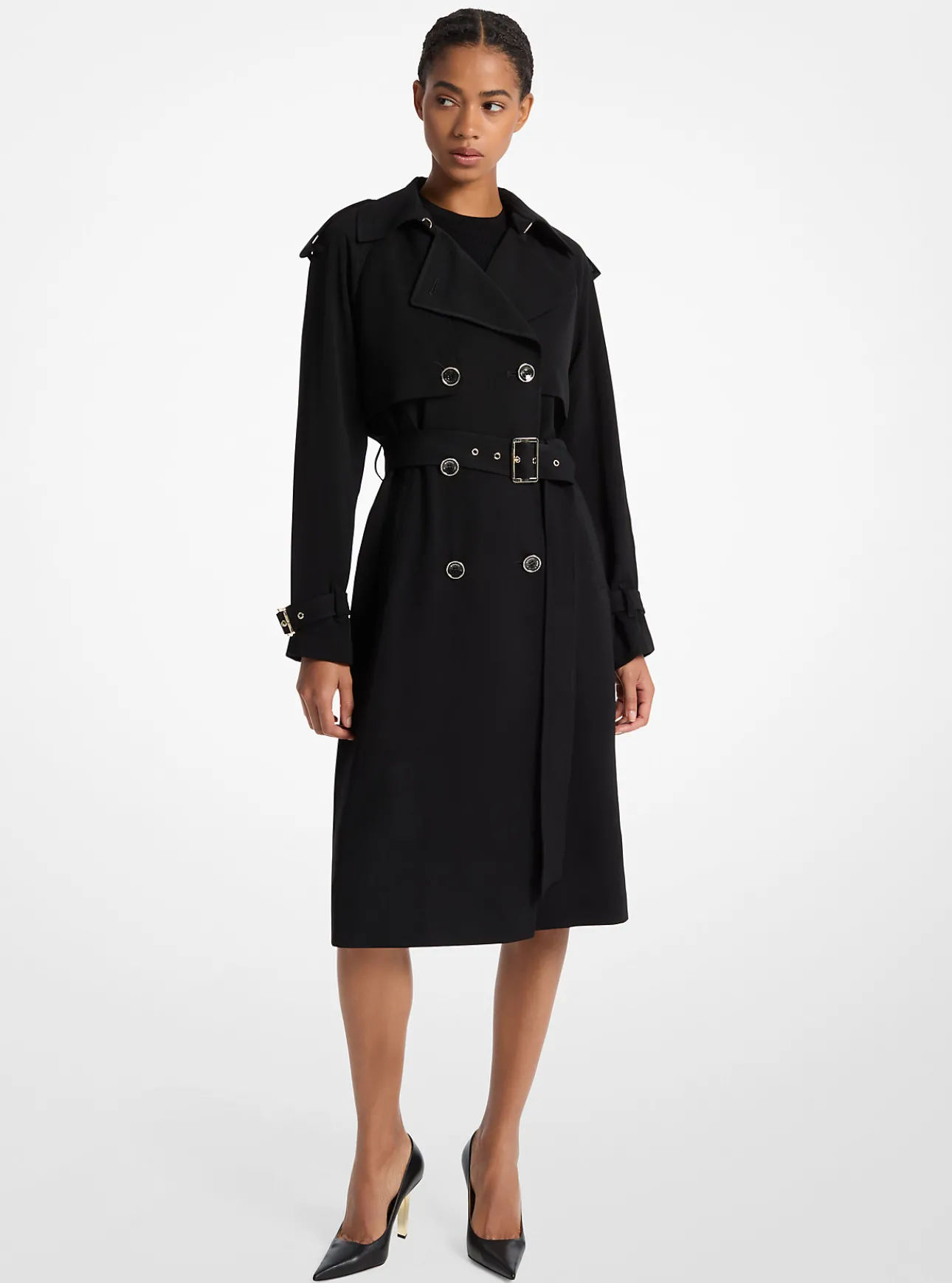 Draped Woven Trench Coat