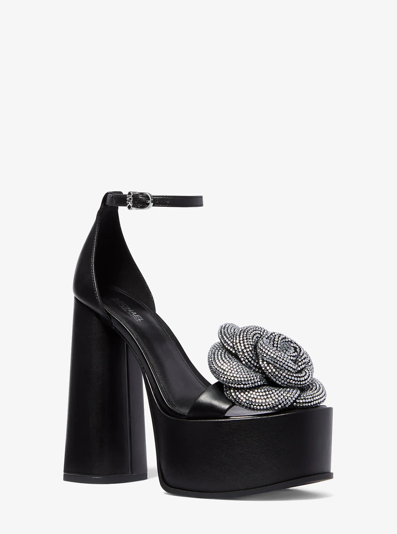 Elodie Crystal-Embellished Leather Platform Sandal