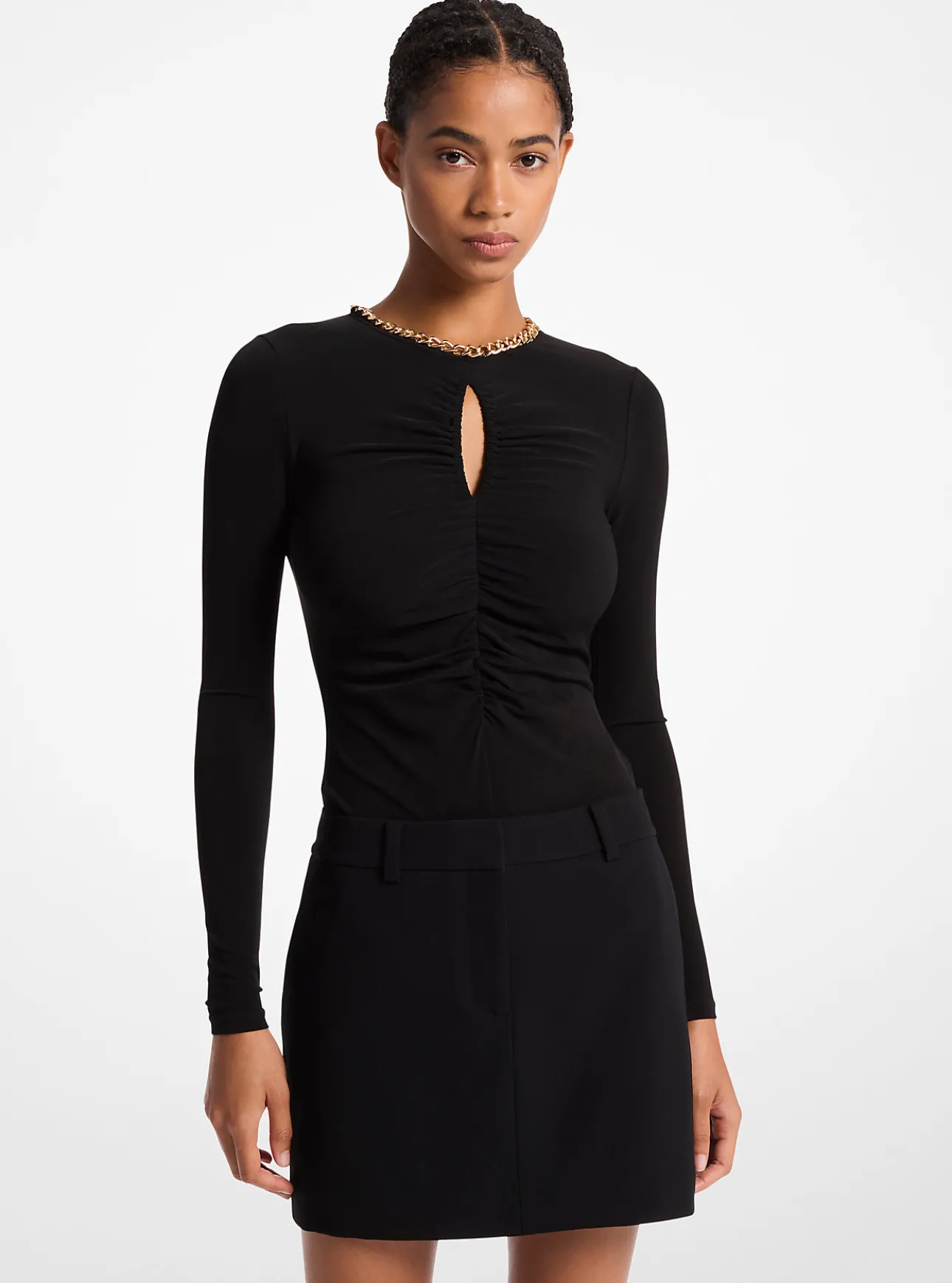 Embellished Matte Jersey Keyhole Top