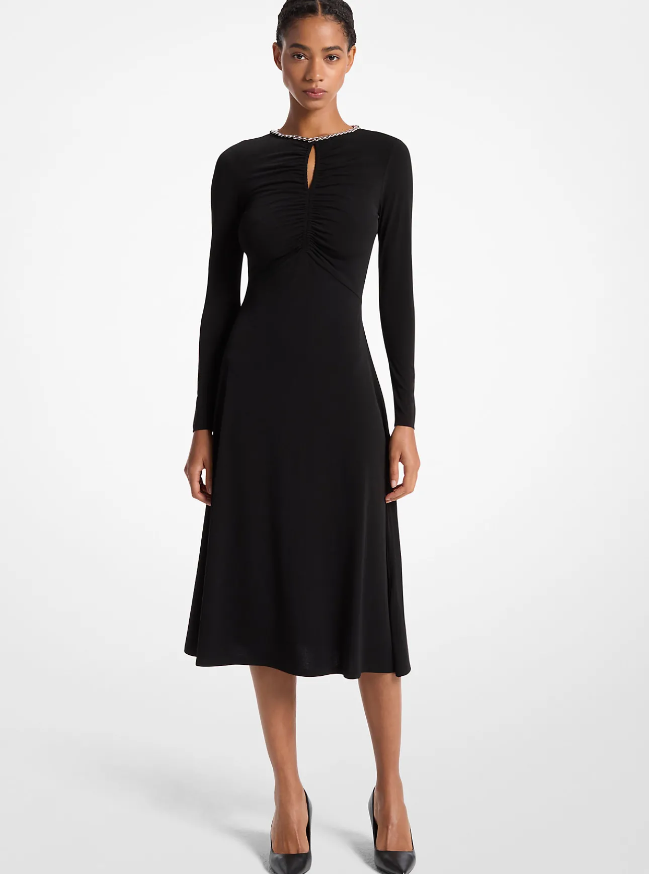 Embellished Matte Jersey Keyhole Dress