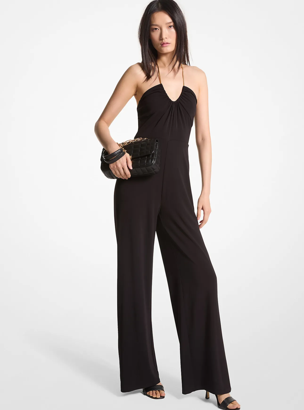 Embellished Stretch Matte Jersey Halter Jumpsuit