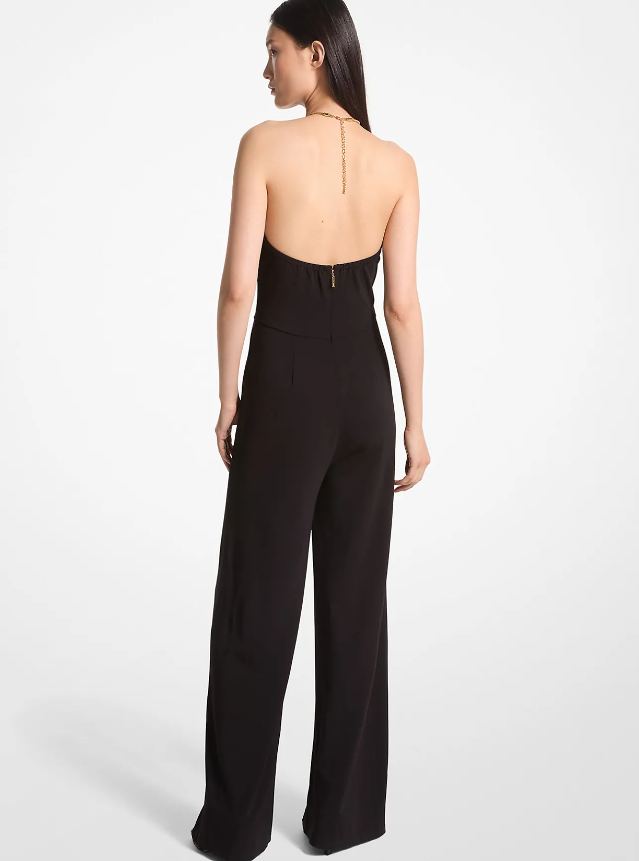 Embellished Stretch Matte Jersey Halter Jumpsuit