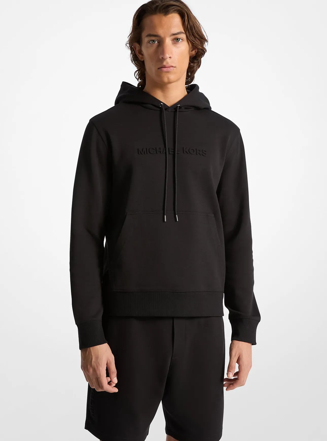 Embossed Logo Cotton Blend Hoodie