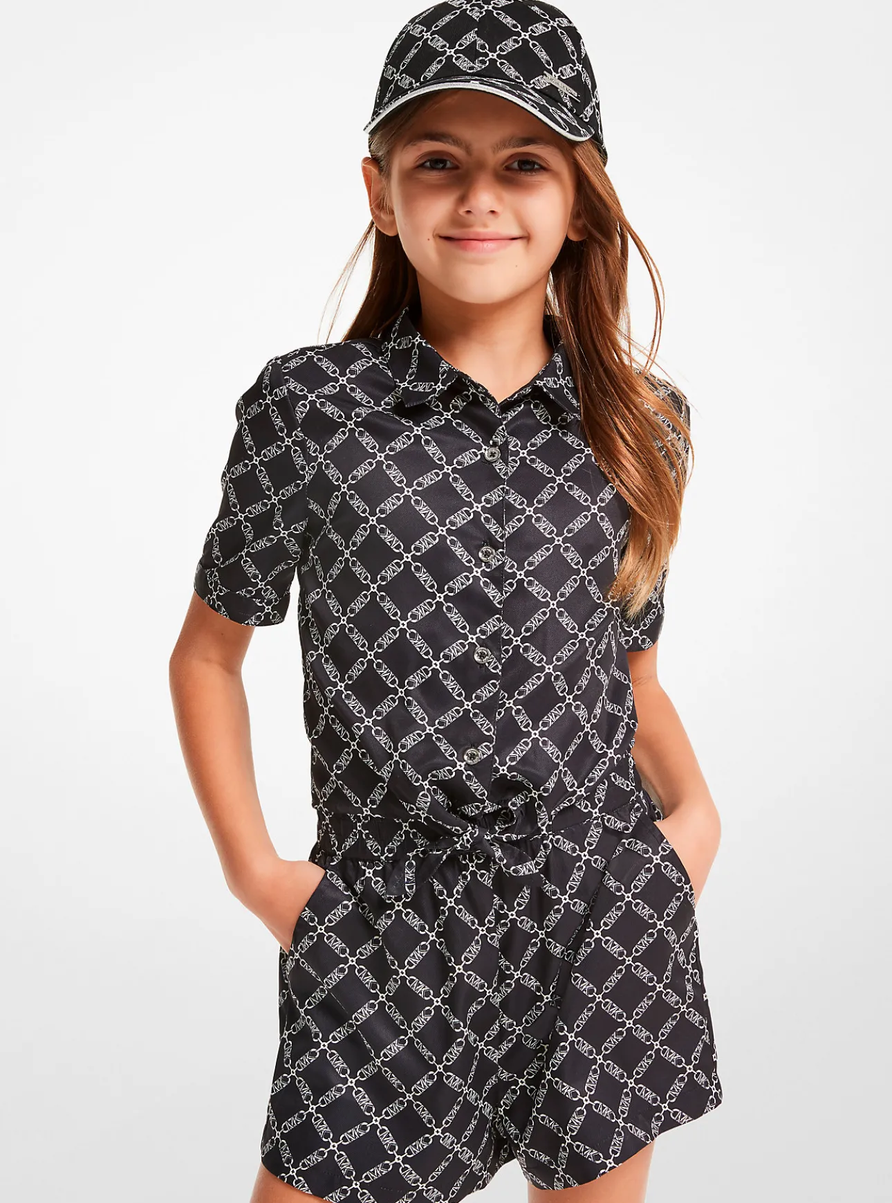 Empire Logo Print Woven Tie-Front Blouse
