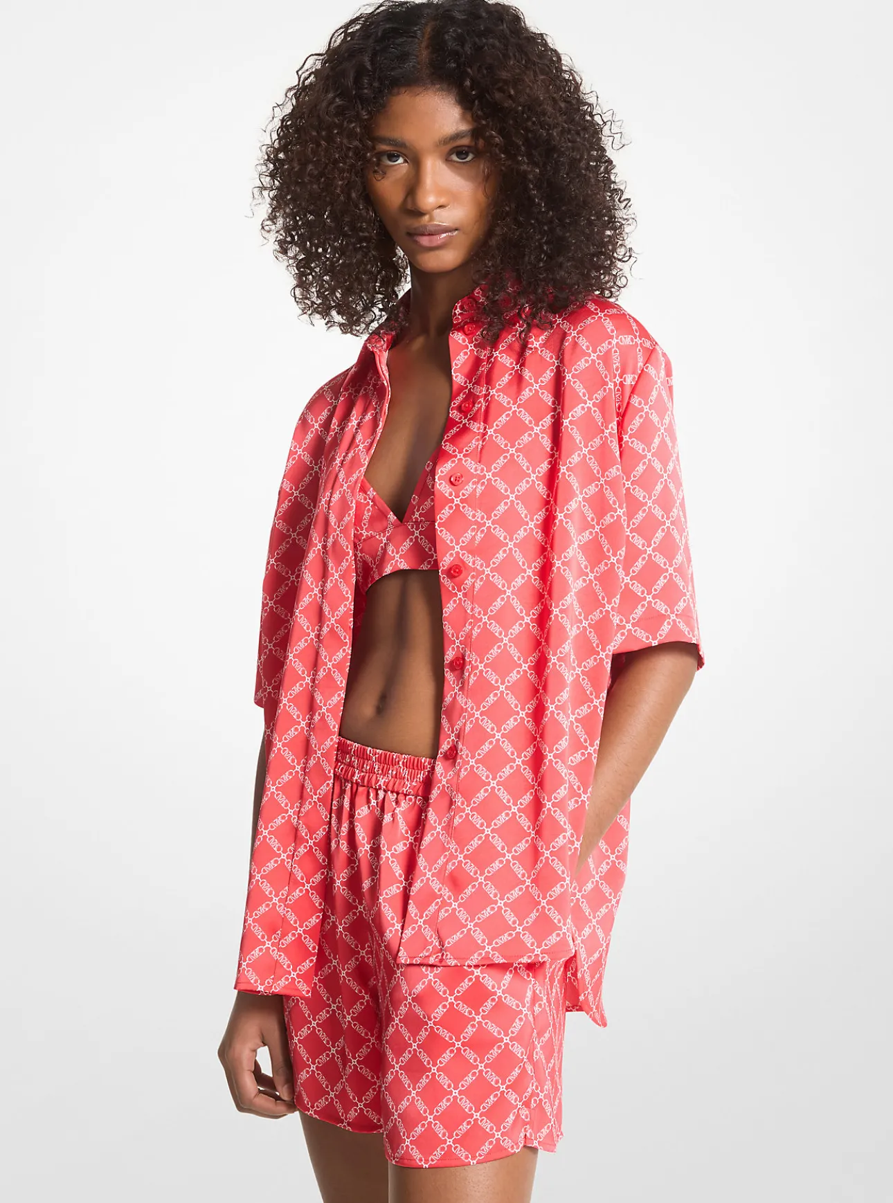 Empire Logo Print Satin Camp Shirt