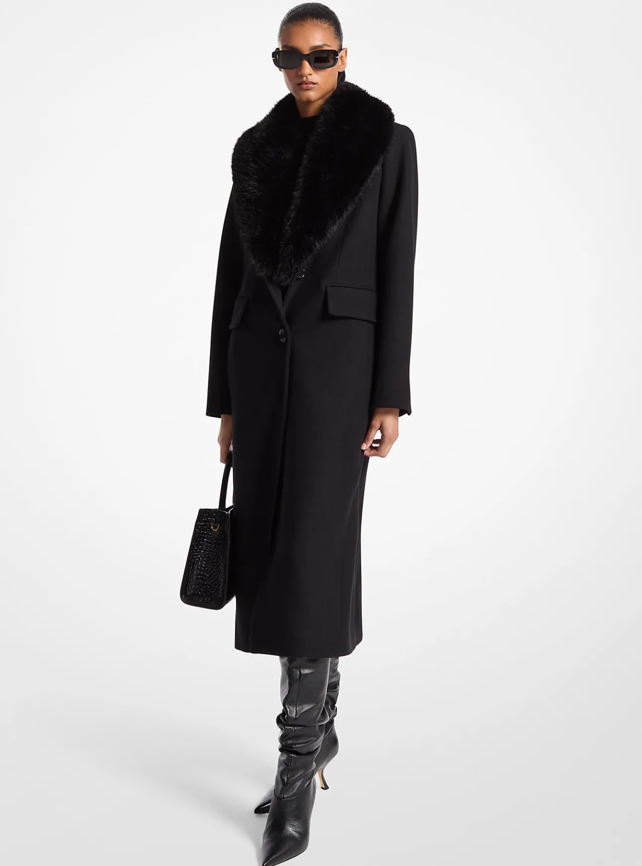 Faux Fur Collar Wool Blend Coat