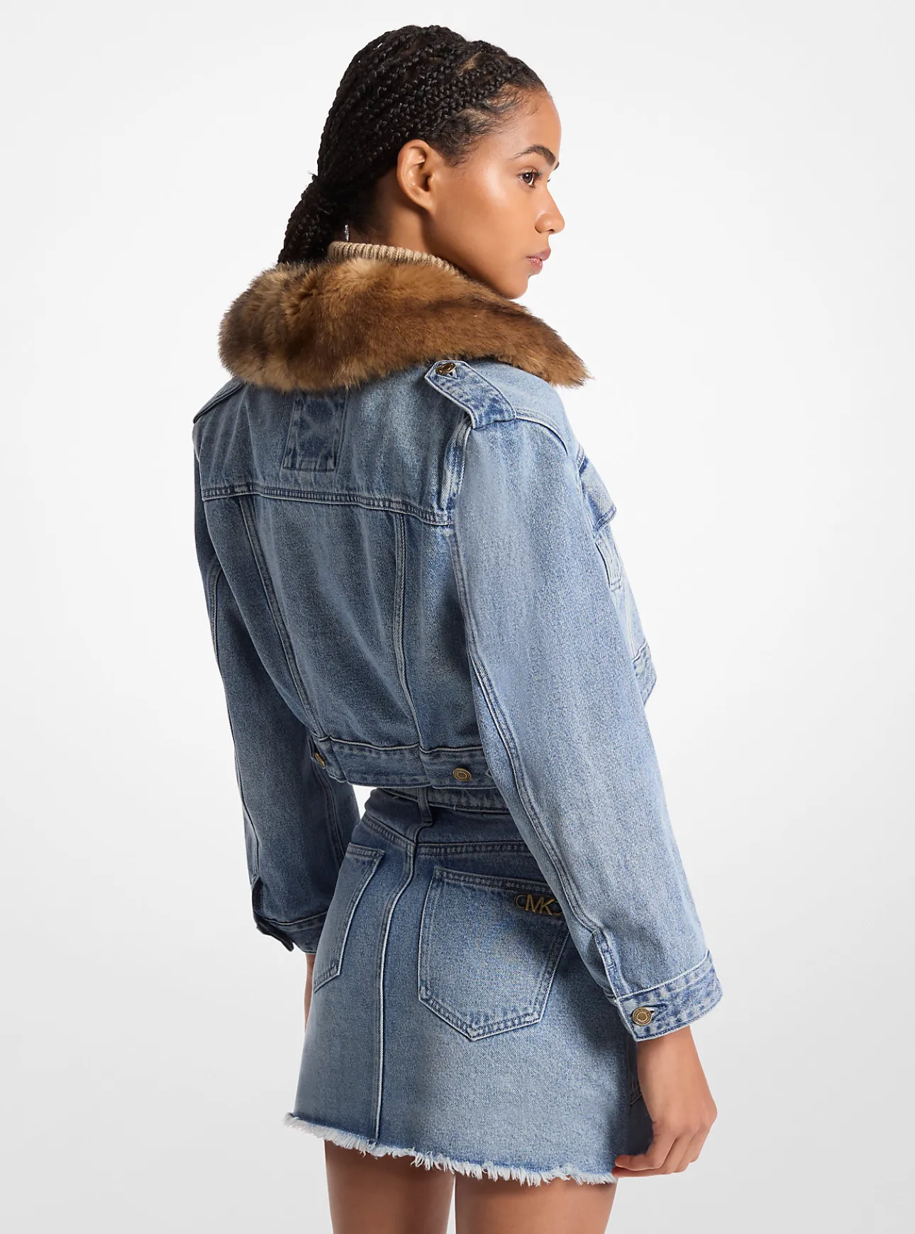 Faux Fur Trim Denim Cropped Jacket