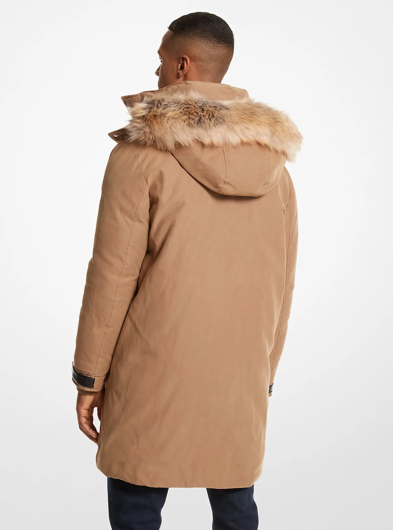 Faux Fur Trim Woven Parka