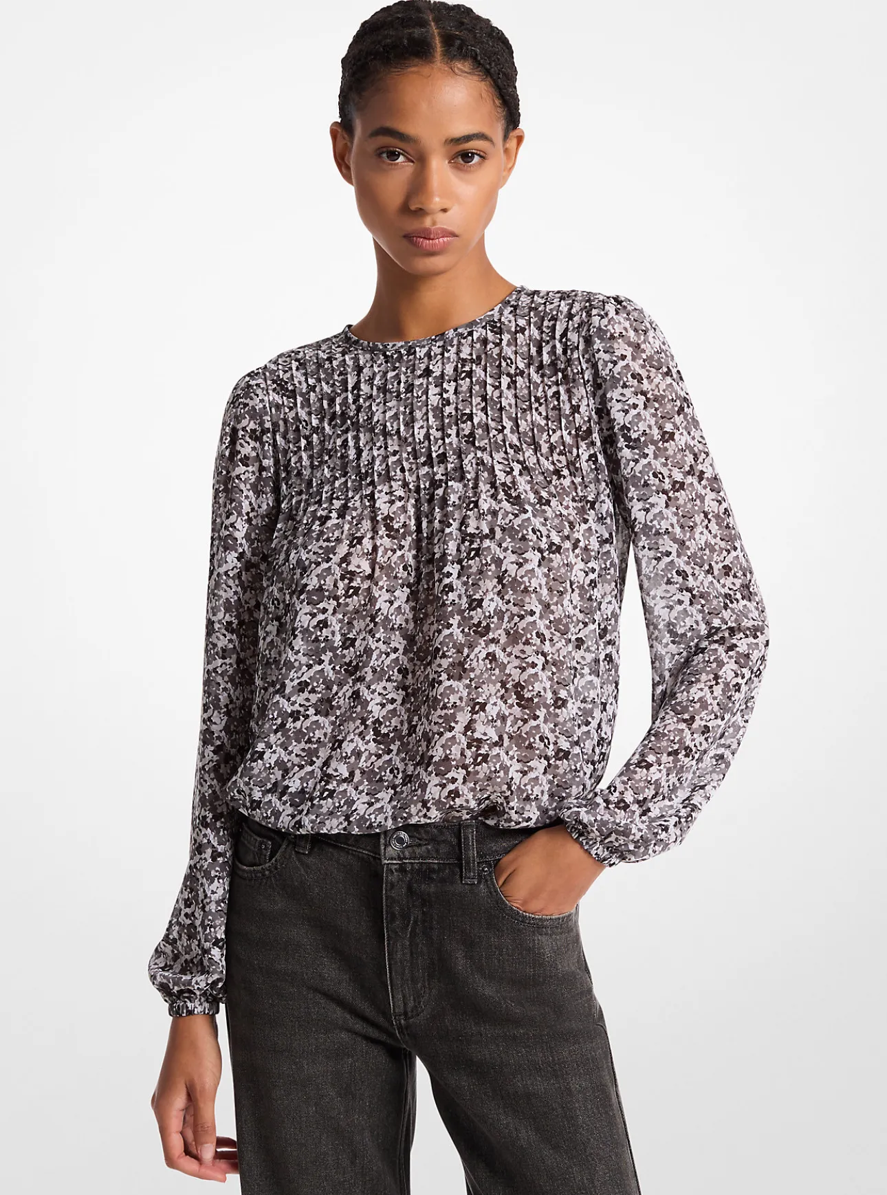 Floral Print Georgette Peasant Top