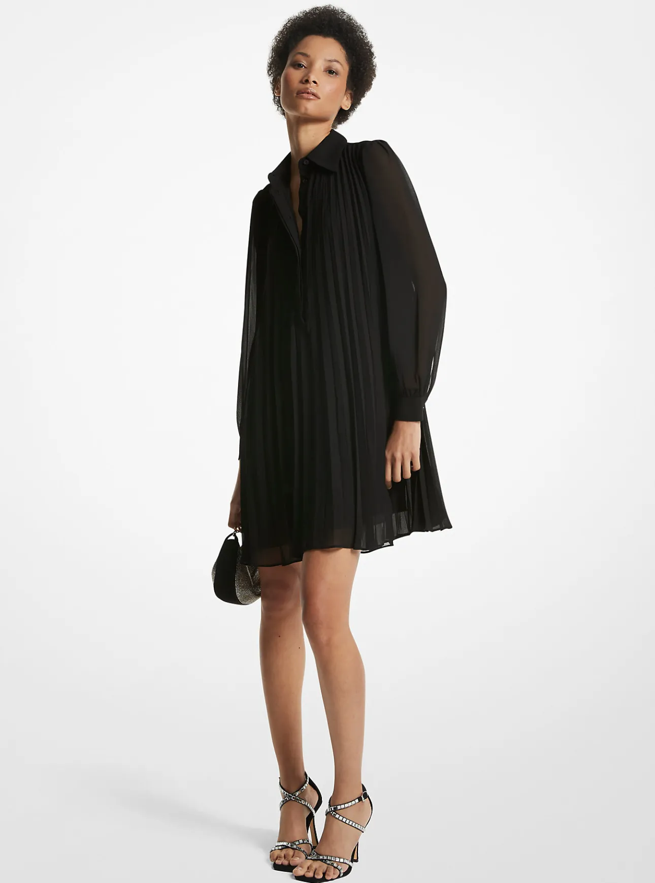 Georgette Pleated Shirtdress