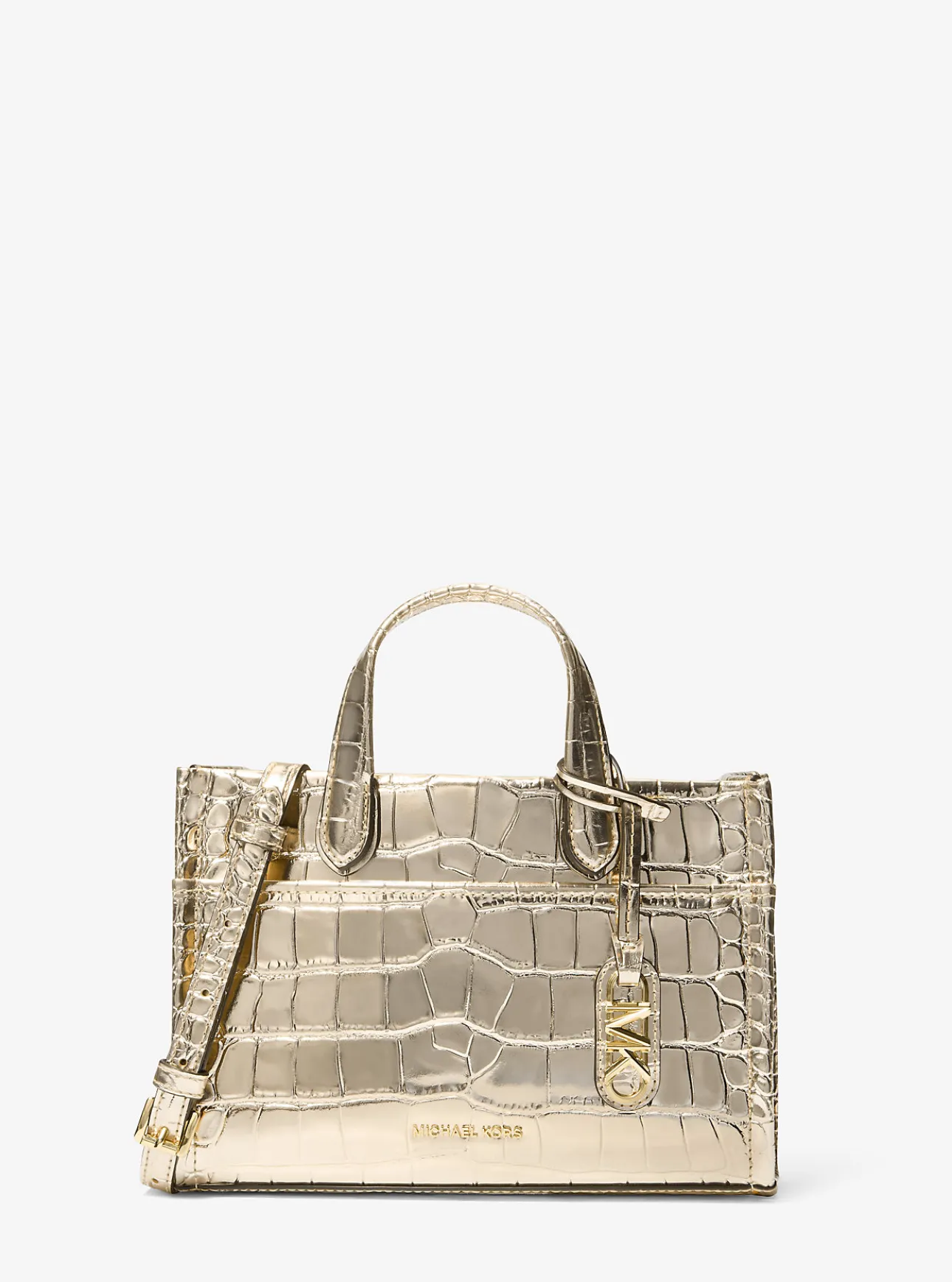 Gigi Small Metallic Crocodile Embossed Leather Messenger Bag