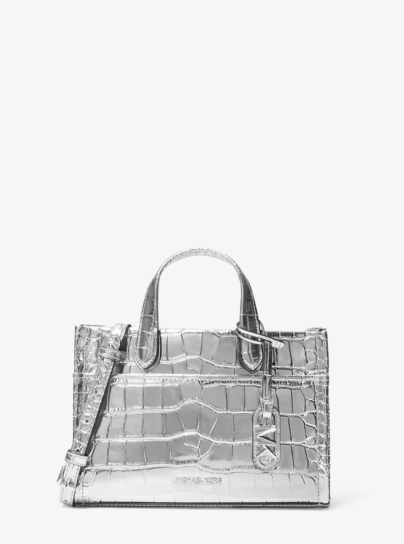 Gigi Small Metallic Crocodile Embossed Leather Messenger Bag