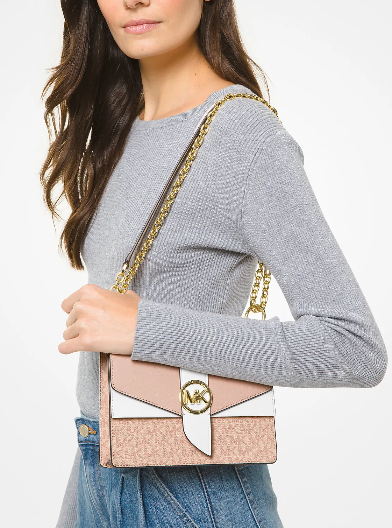 Greenwich Small Color-Block Logo and Saffiano Leather Crossbody Bag