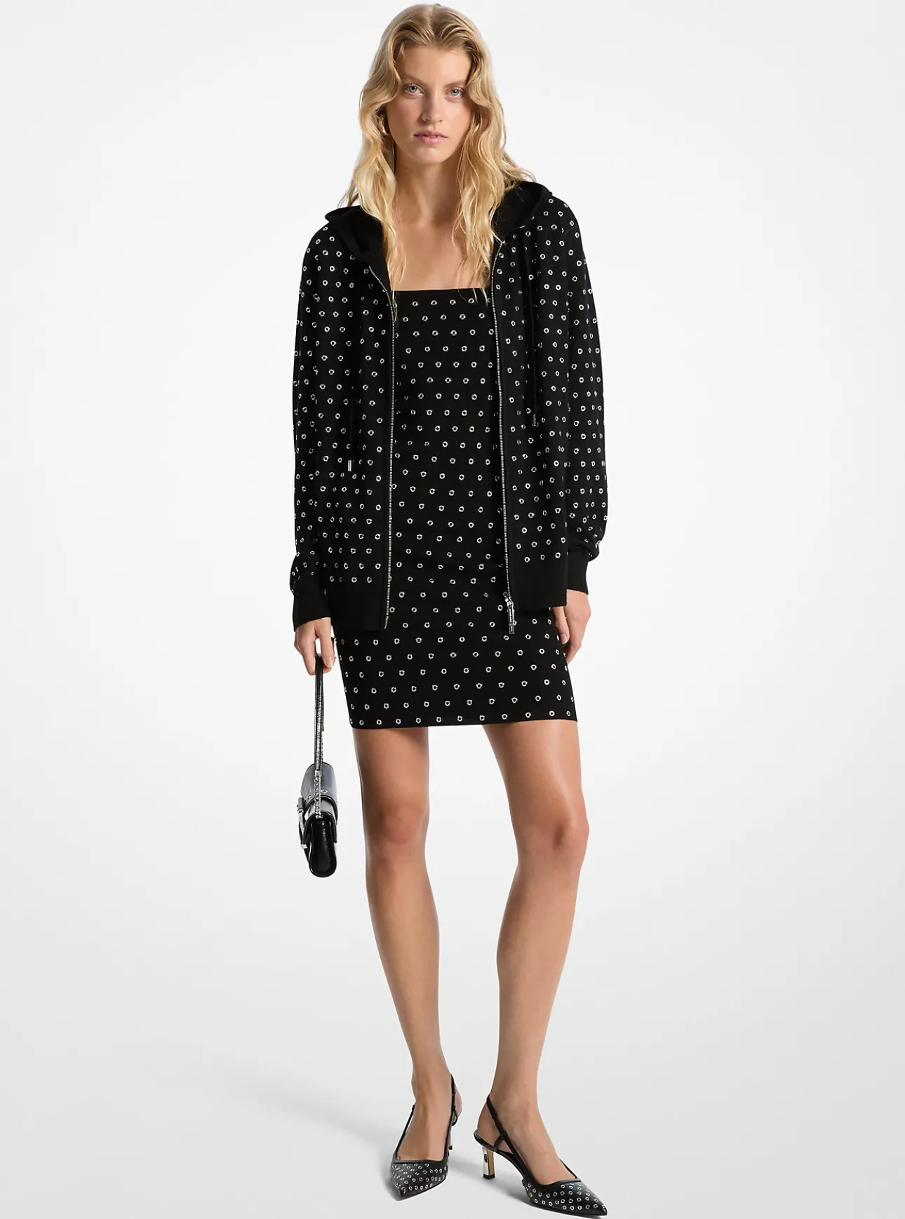 Grommeted Wool Zip-Up Hoodie