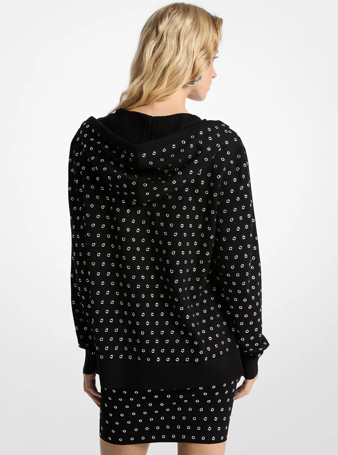 Grommeted Wool Zip-Up Hoodie