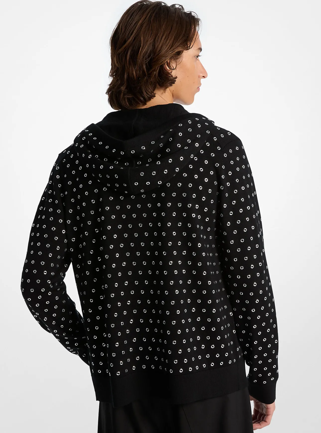 Grommeted Wool Zip-Up Hoodie