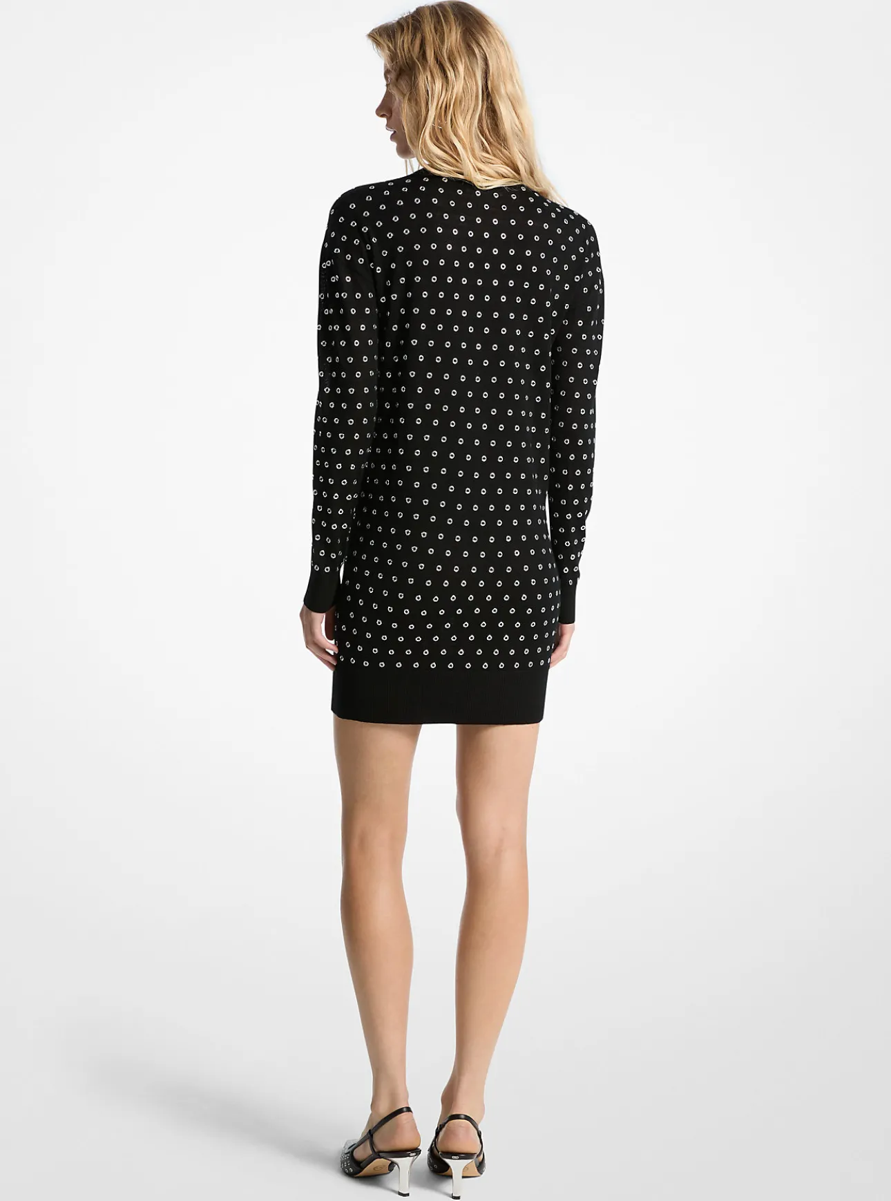 Grommet-Embellished Wool Dress