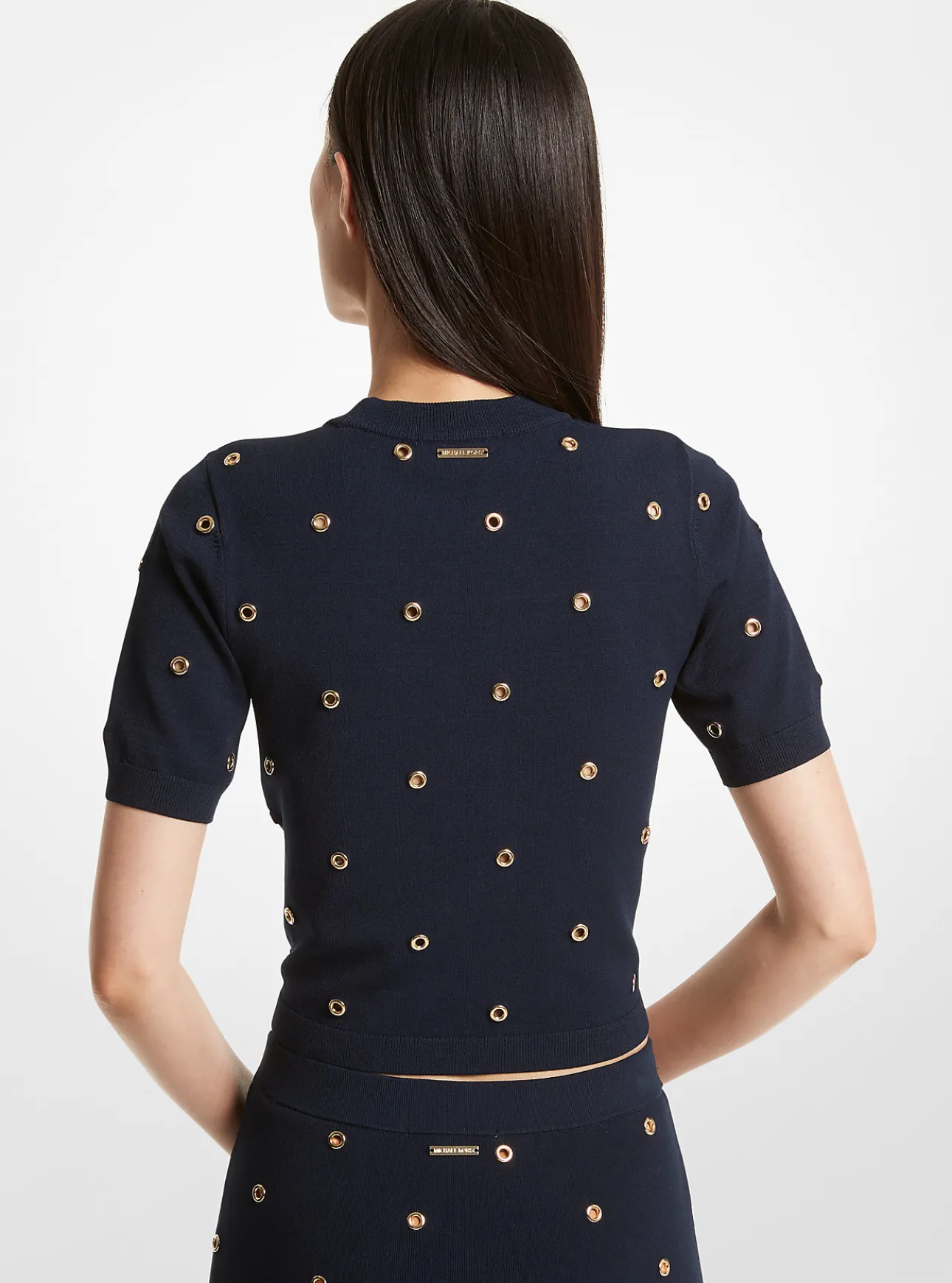 Grommet-Embellished Stretch Viscose Sweater