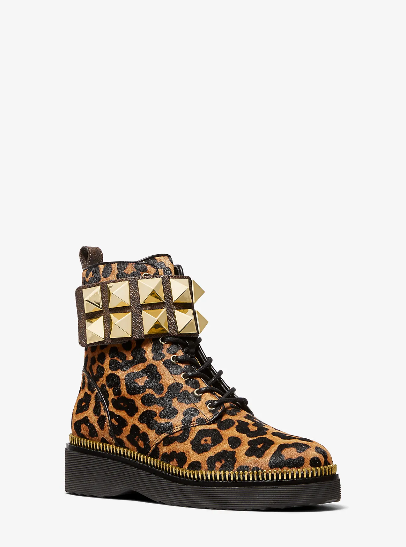 Haskell Studded Printed Calf Hair Combat Boot