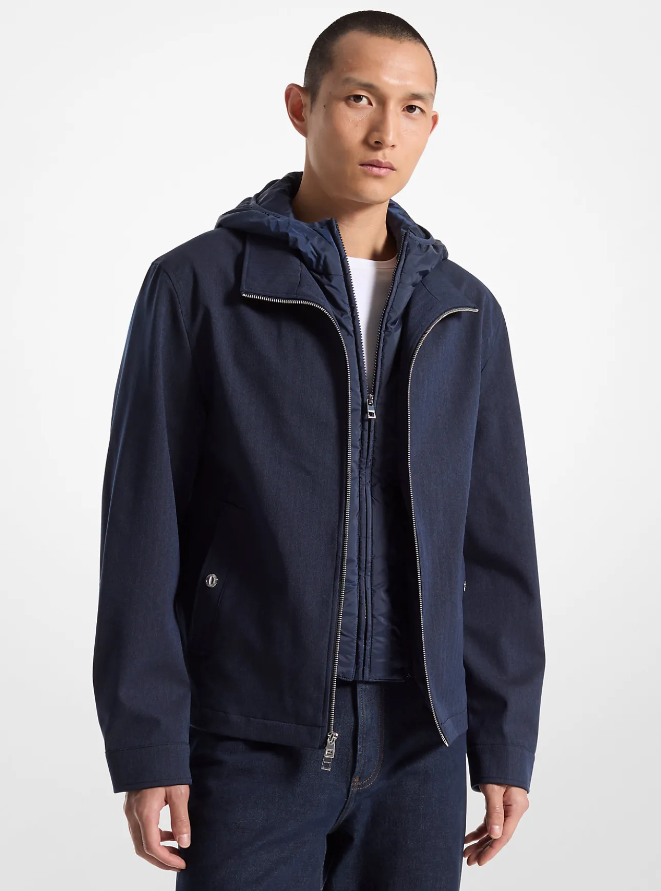 Herringbone Mixed-Media Jacket