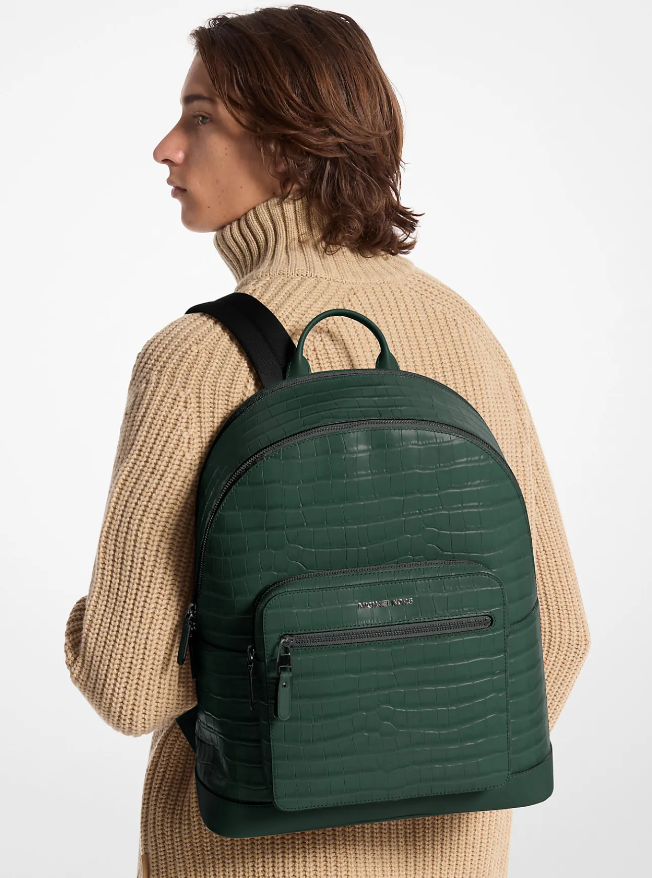 Hudson Crocodile Embossed Leather Commuter Backpack