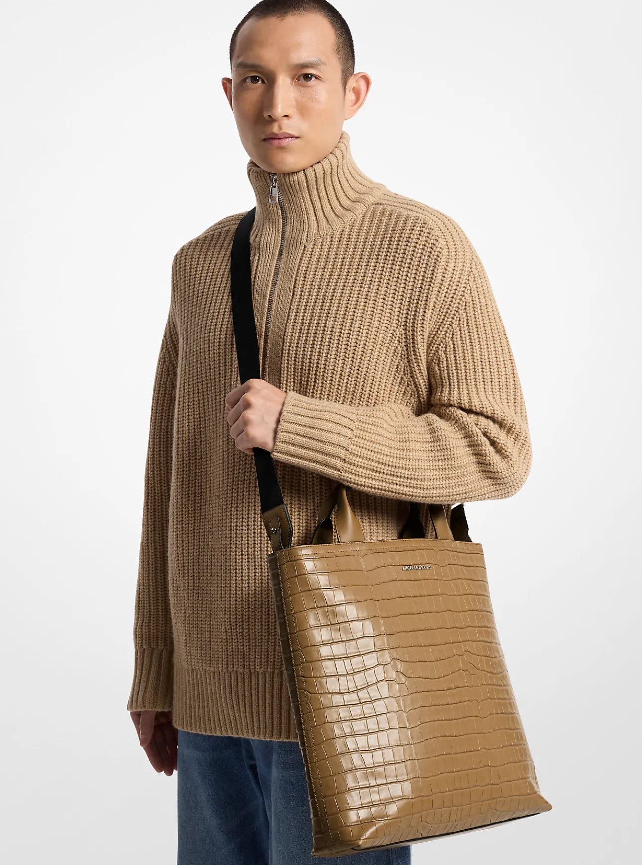 Hudson Crocodile Embossed Leather Tote Bag