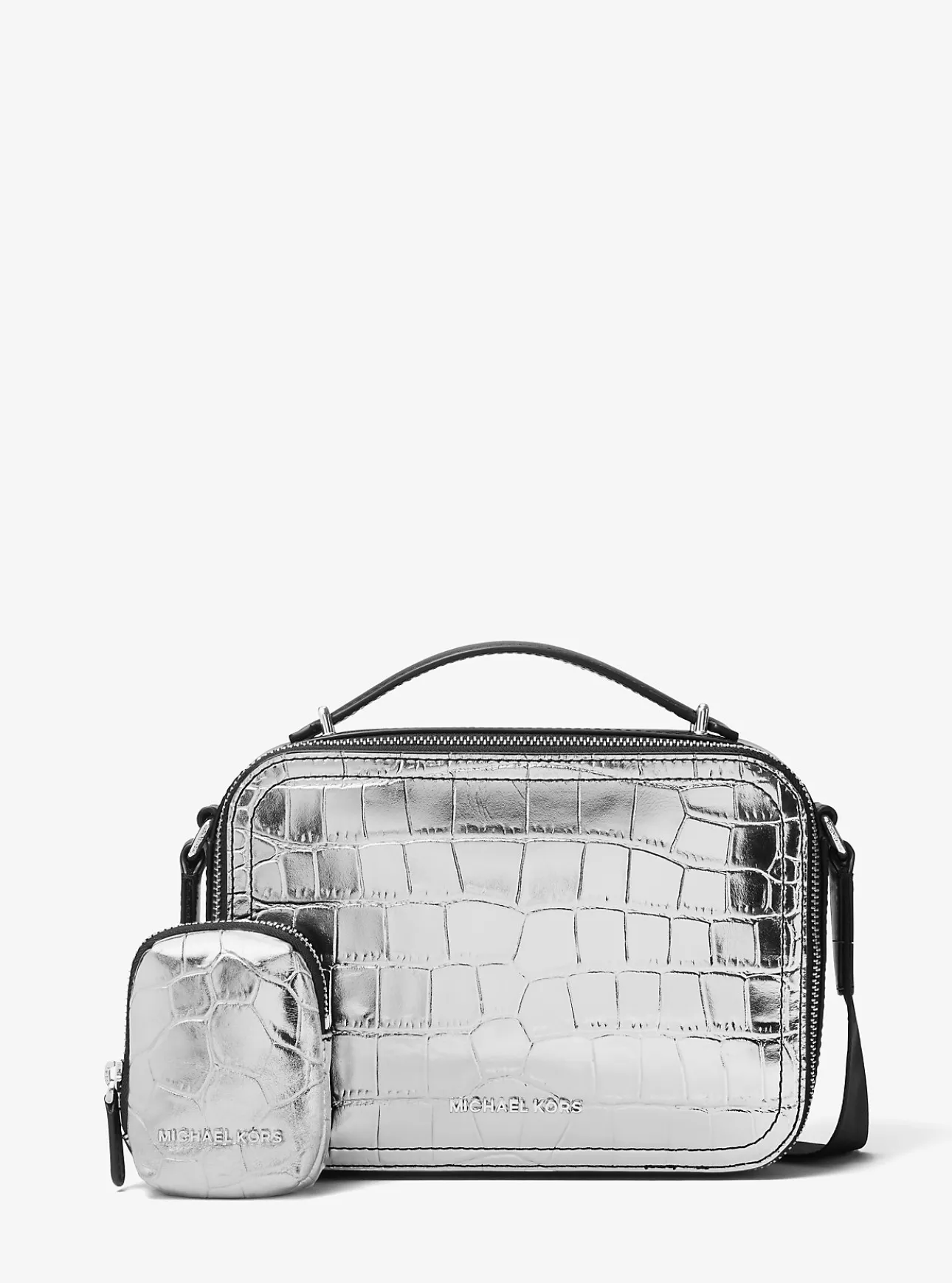Hudson Metallic Crocodile Embossed Leather Crossbody Bag