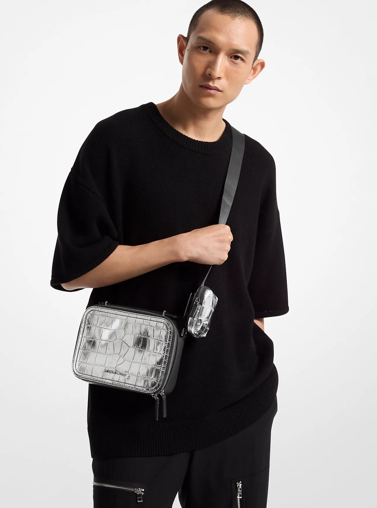 Hudson Metallic Crocodile Embossed Leather Crossbody Bag