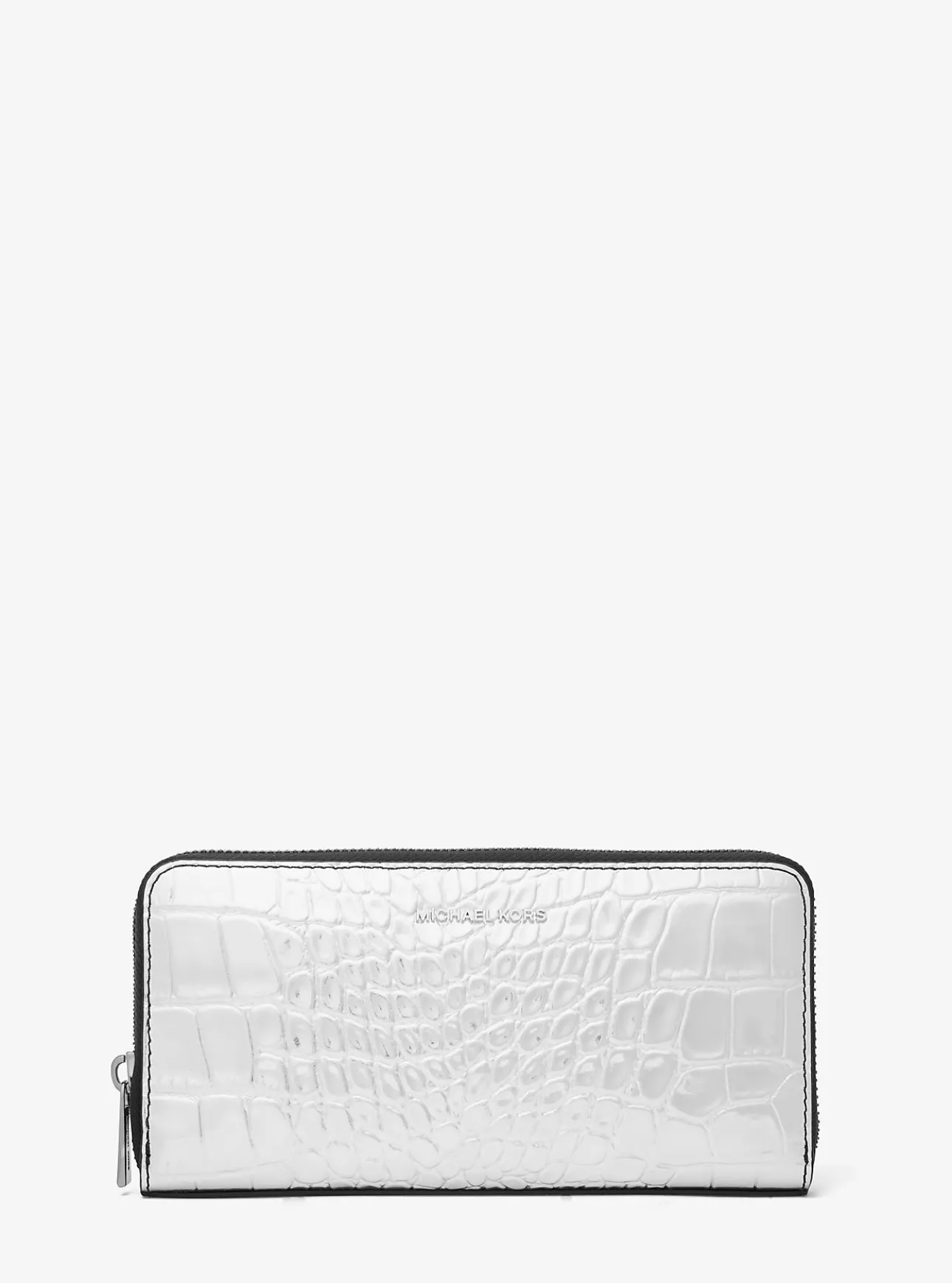 Hudson Metallic Crocodile Embossed Leather Zip-Around Wallet