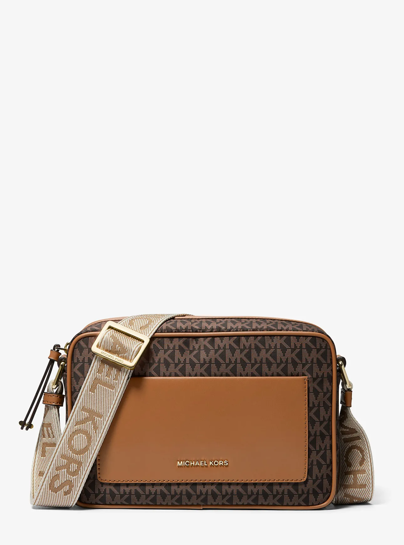 Jet Set Large Signature Logo Print Woven Crossbody Bag