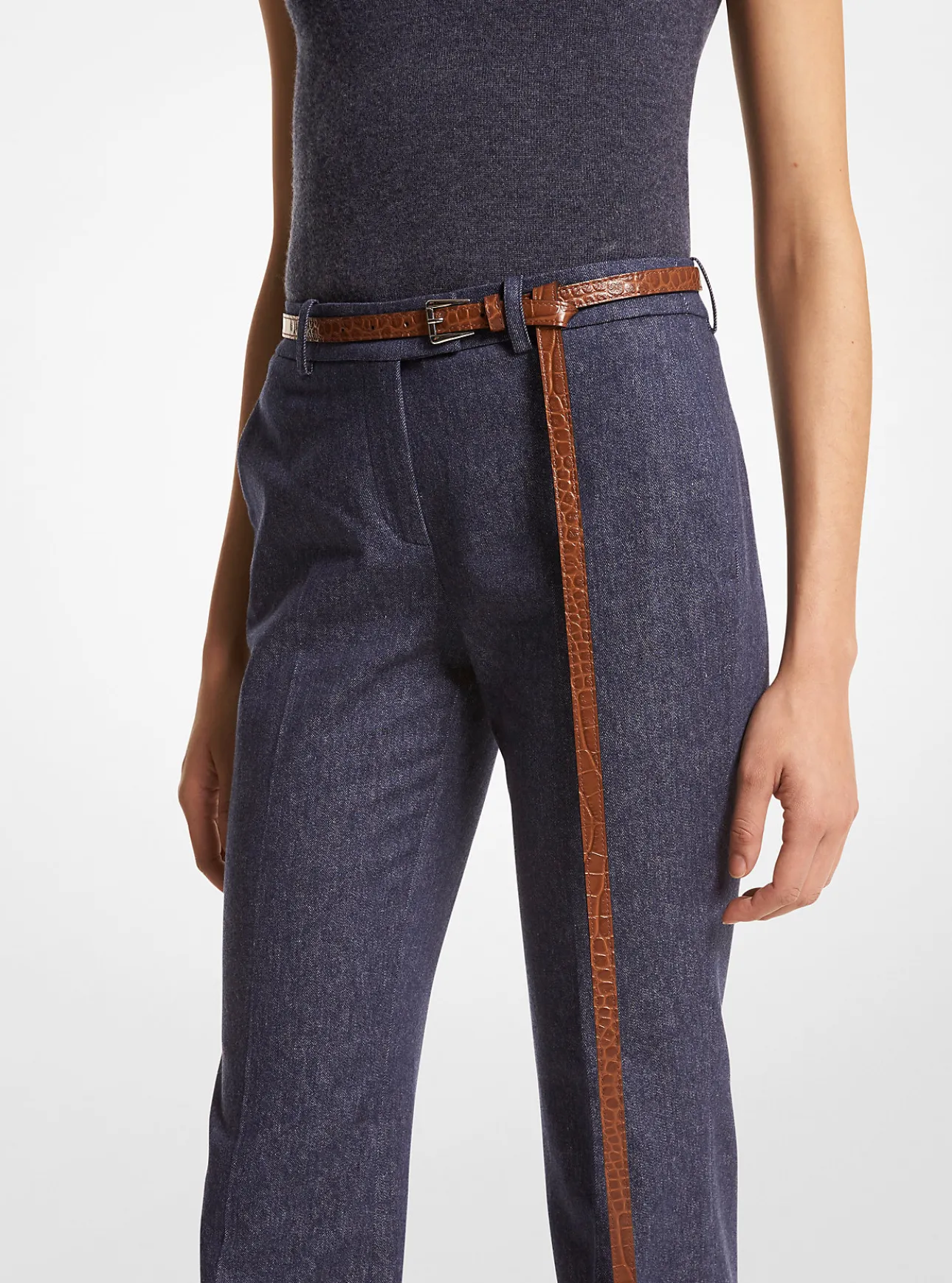Joni Crocodile Embossed Leather Trouser Belt