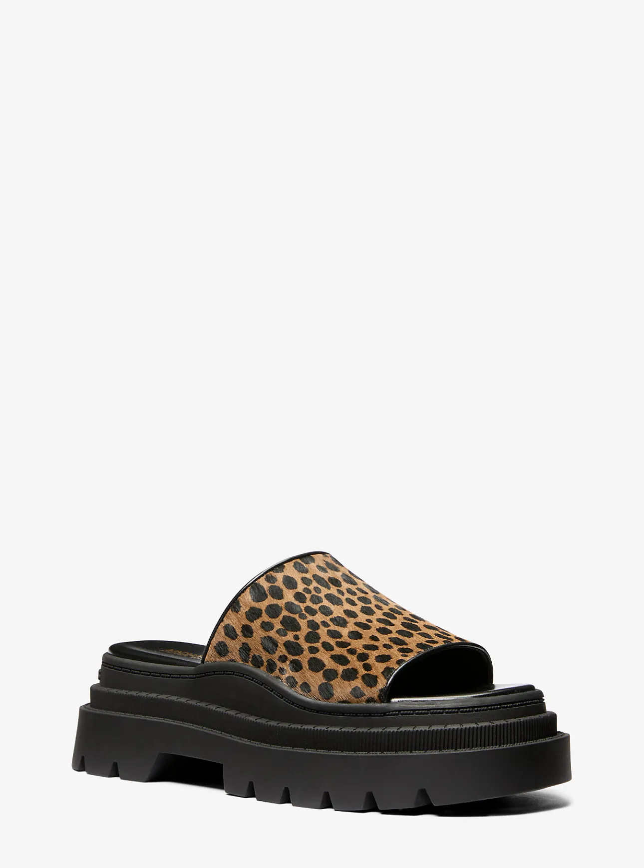 Kendra Cheetah Print Calf Hair Platform Slide Sandal