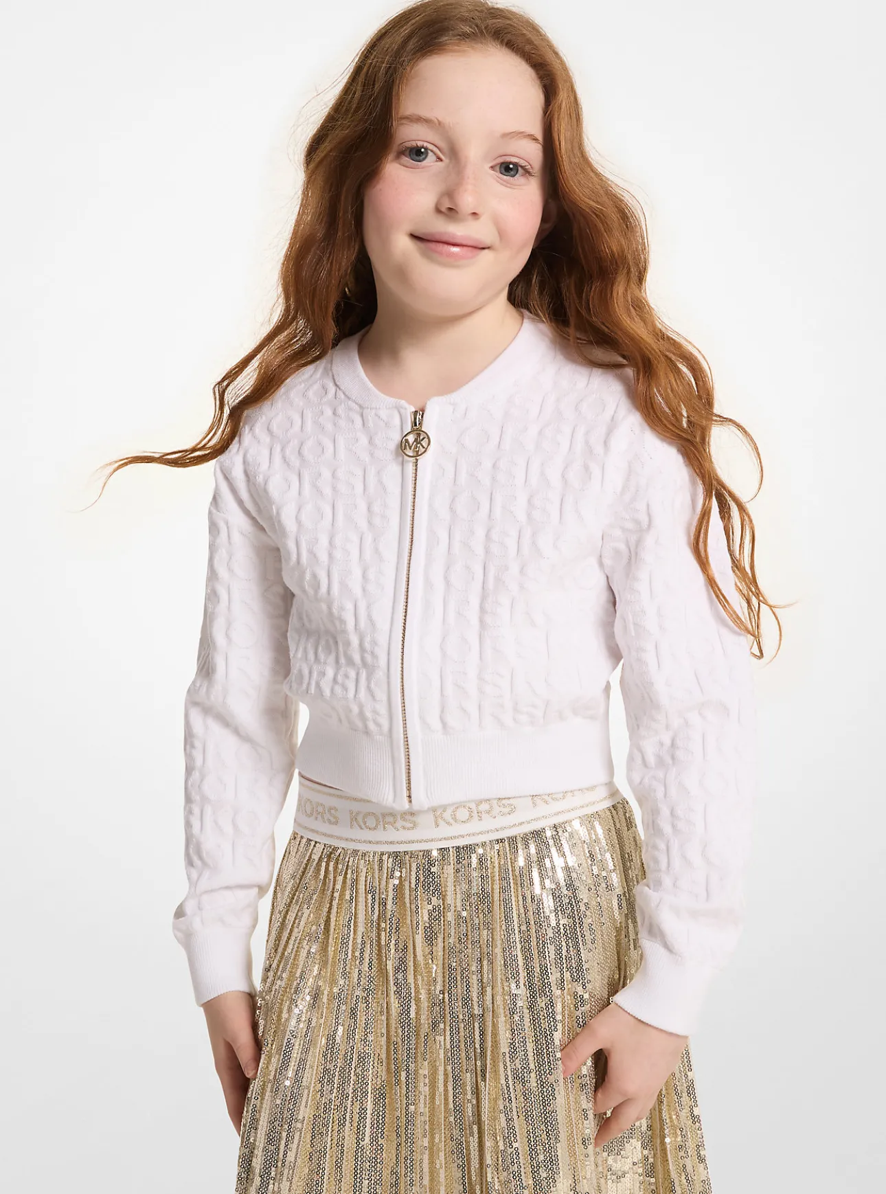 KORS Cotton Terry Blend Zip-Up Cardigan