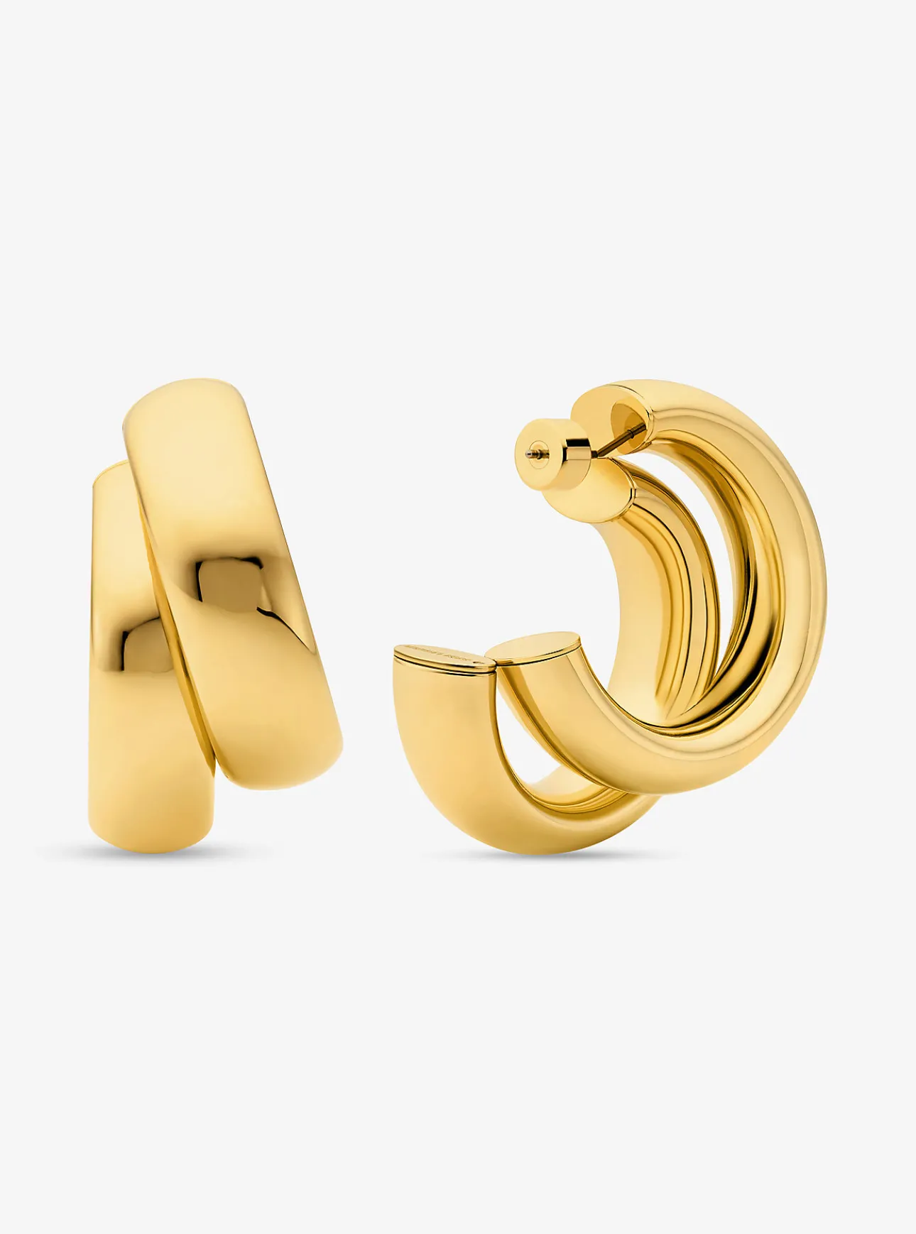 Large Precious Metal-Plated Brass Double Hoop Earrings