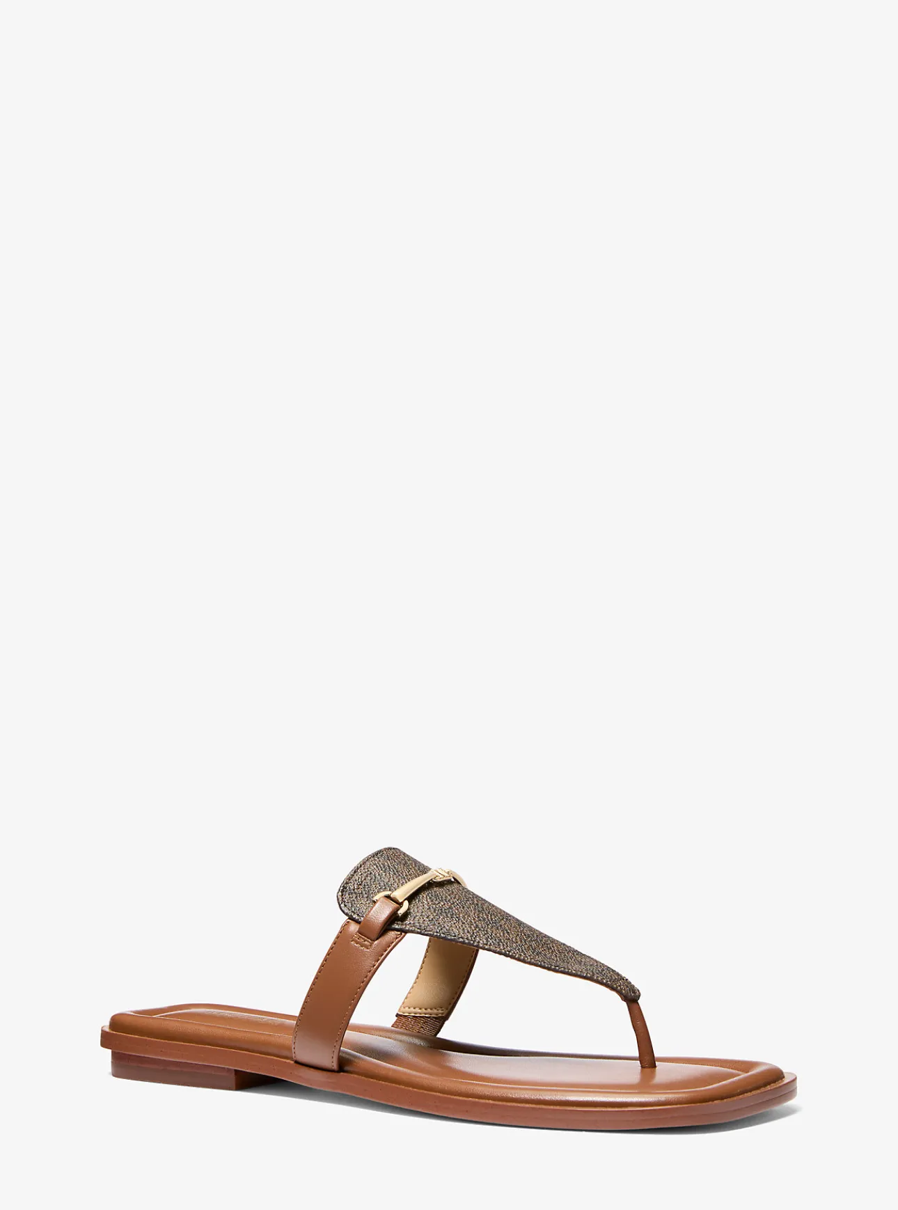 Lena Signature Logo and Leather T-Strap Sandal
